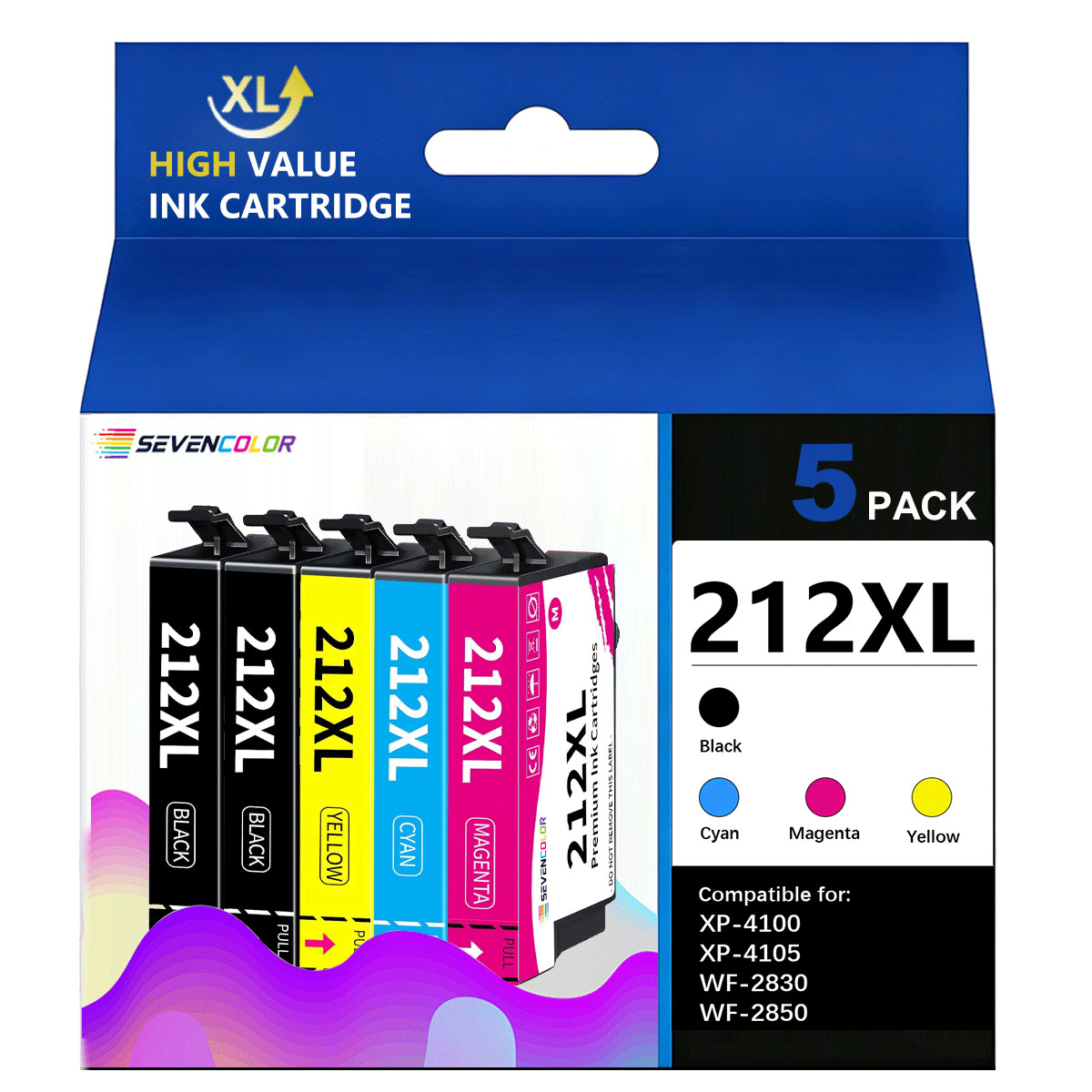 High Capacity ink cartridges Compatible for epson 212xl combo pack 5(2K/CMY)