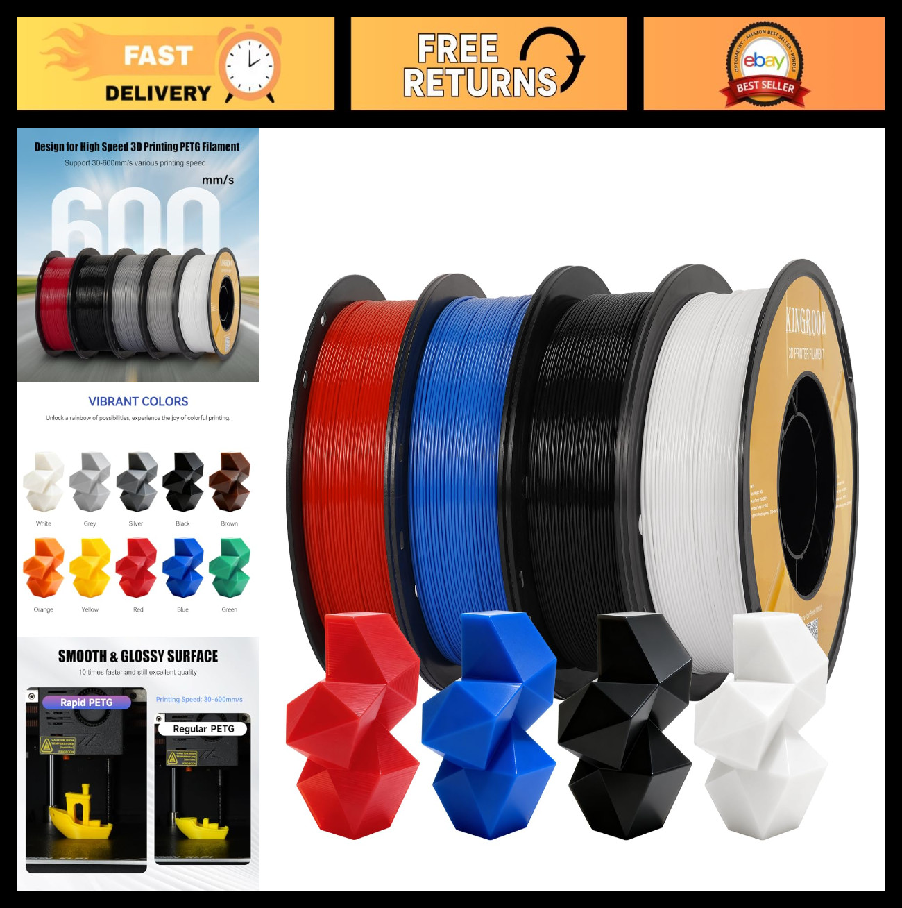 High-Speed 1.75mm PETG Printer Filament - 30-600mm/s, Dimensional Accuracy +/-0.