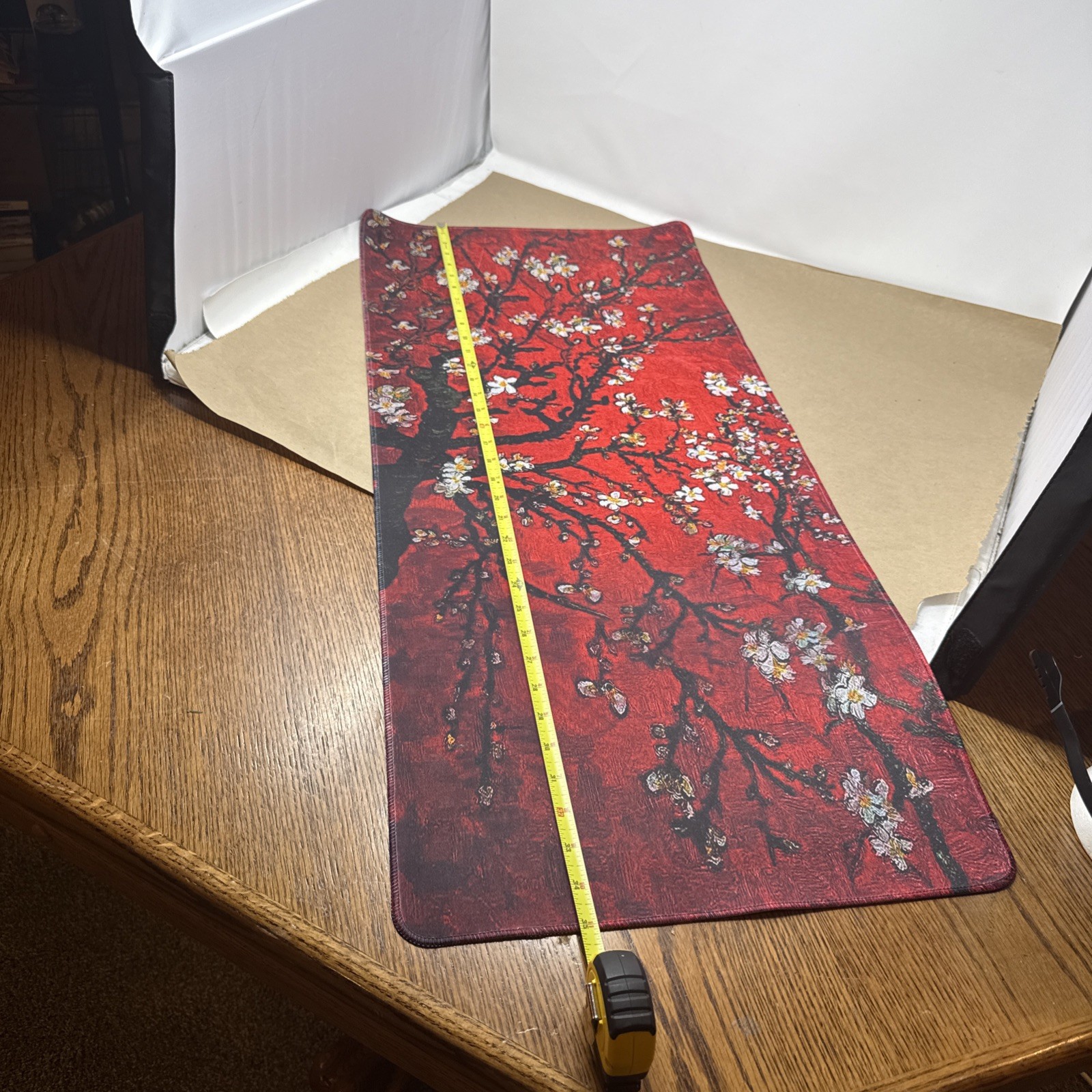 Japanese Inspired Red Cherry Blossom Floral Desk Pad 15 1/2" x 35"