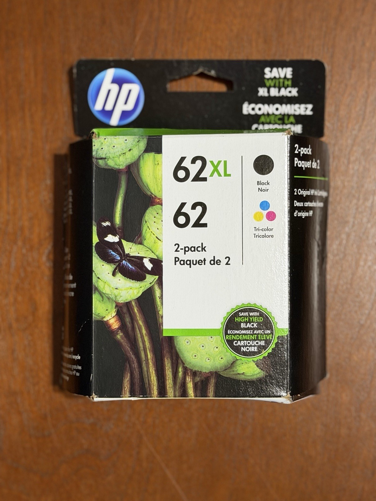 Genuine HP 62XL + 62 High Yield Black Ink Cartridges 2-Pack Exp 08/21 New Sealed