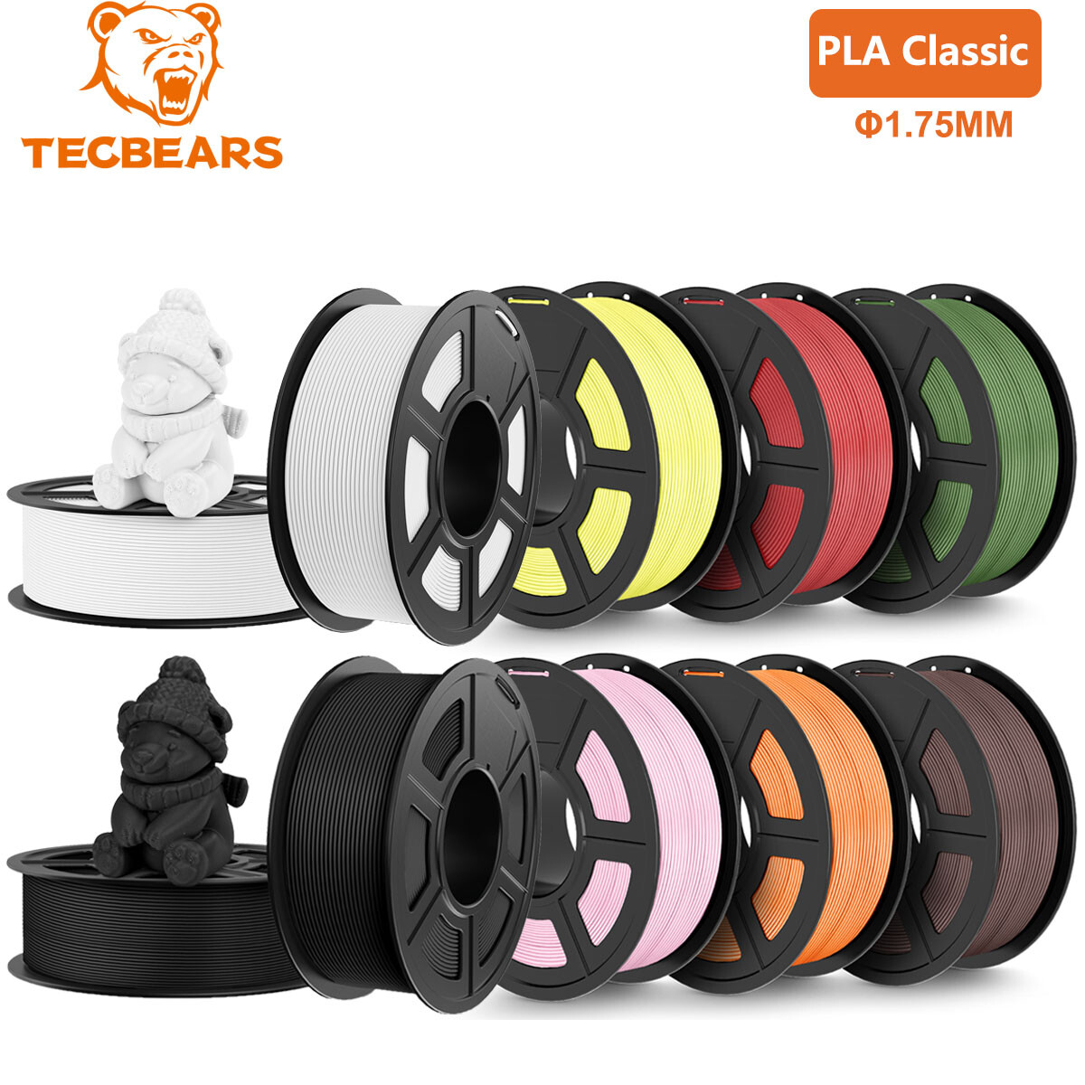 TECBEARS 10kg PLA Classic 3D Printer Filament High Speed 600mm/s 1.75mm Neatly
