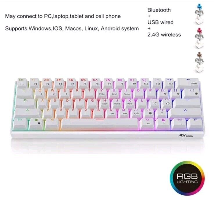 Mechanical Gaming Keyboard 60% White - Full RGB - USB-C PERFECT FOR GAMING