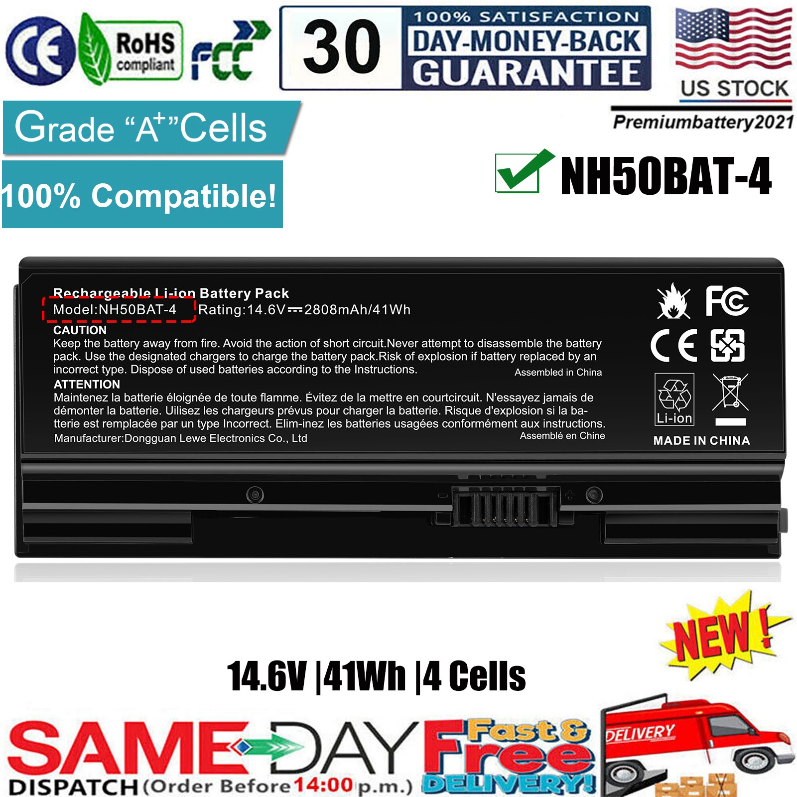 ✅NEW NH50BAT-4 battery For Clevo 6-87-NH50S-41C00 NH50RH NH55EDQ NH58EDQ NH70
