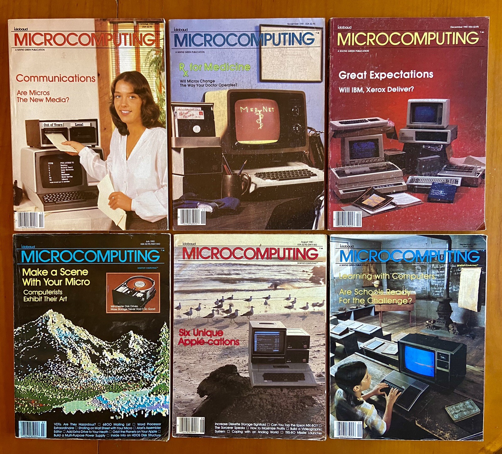 Lot of (6) 1981 Kilobaud Microcomputing Magazines July-Dec PET Apple II TRS-80