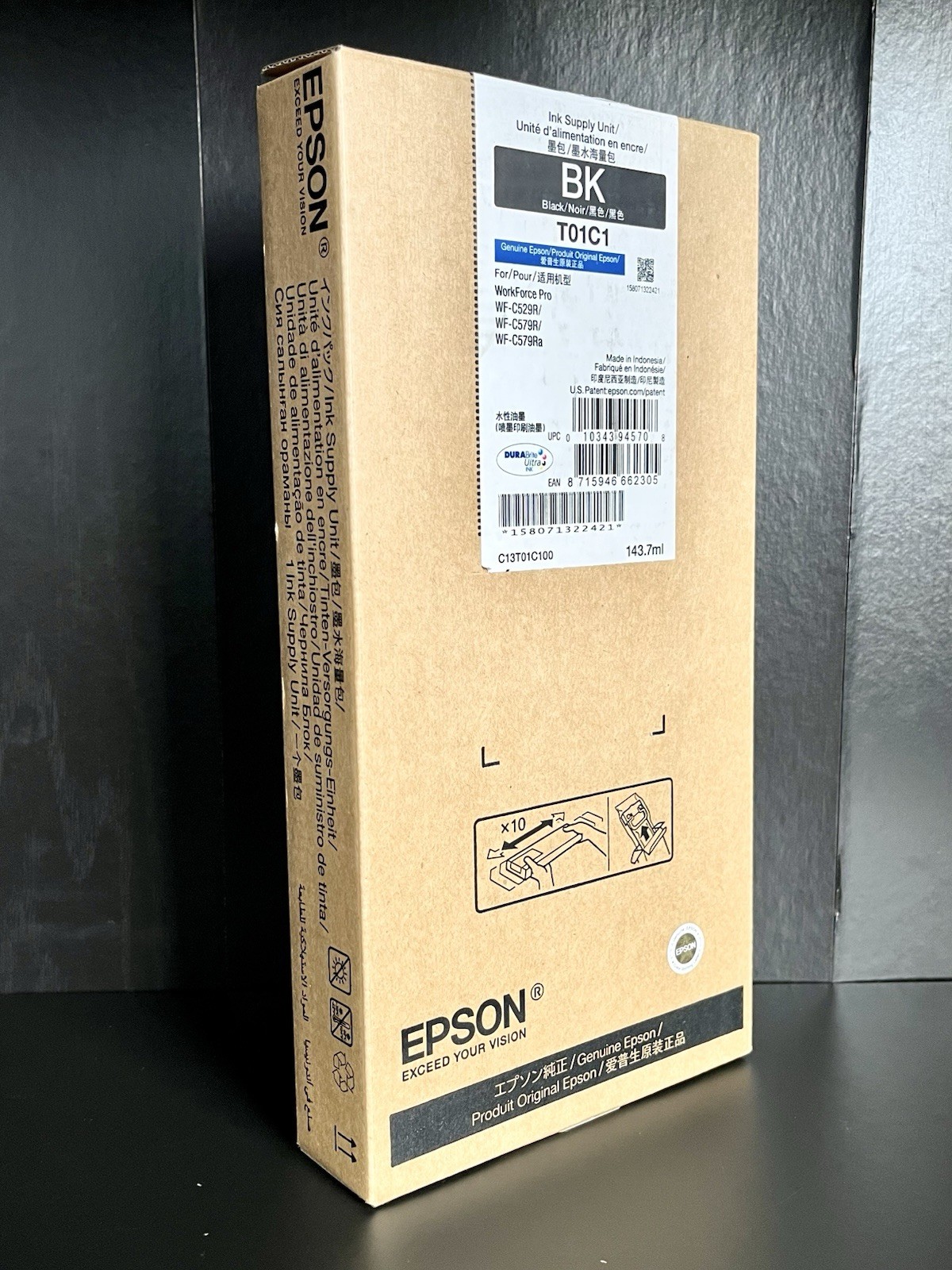Genuine - Epson T01C1 - Black Ink Cartridge OEM 143.7mL *FACTORY SEALED Exp 2027