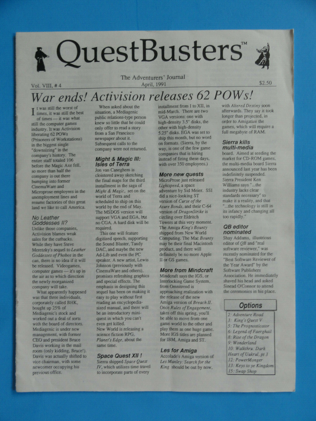 QUESTBUSTERS APRIL 1991 VOL. VIII, #4 WAR ENDS ACTIVISION RELEASES 62 POWS