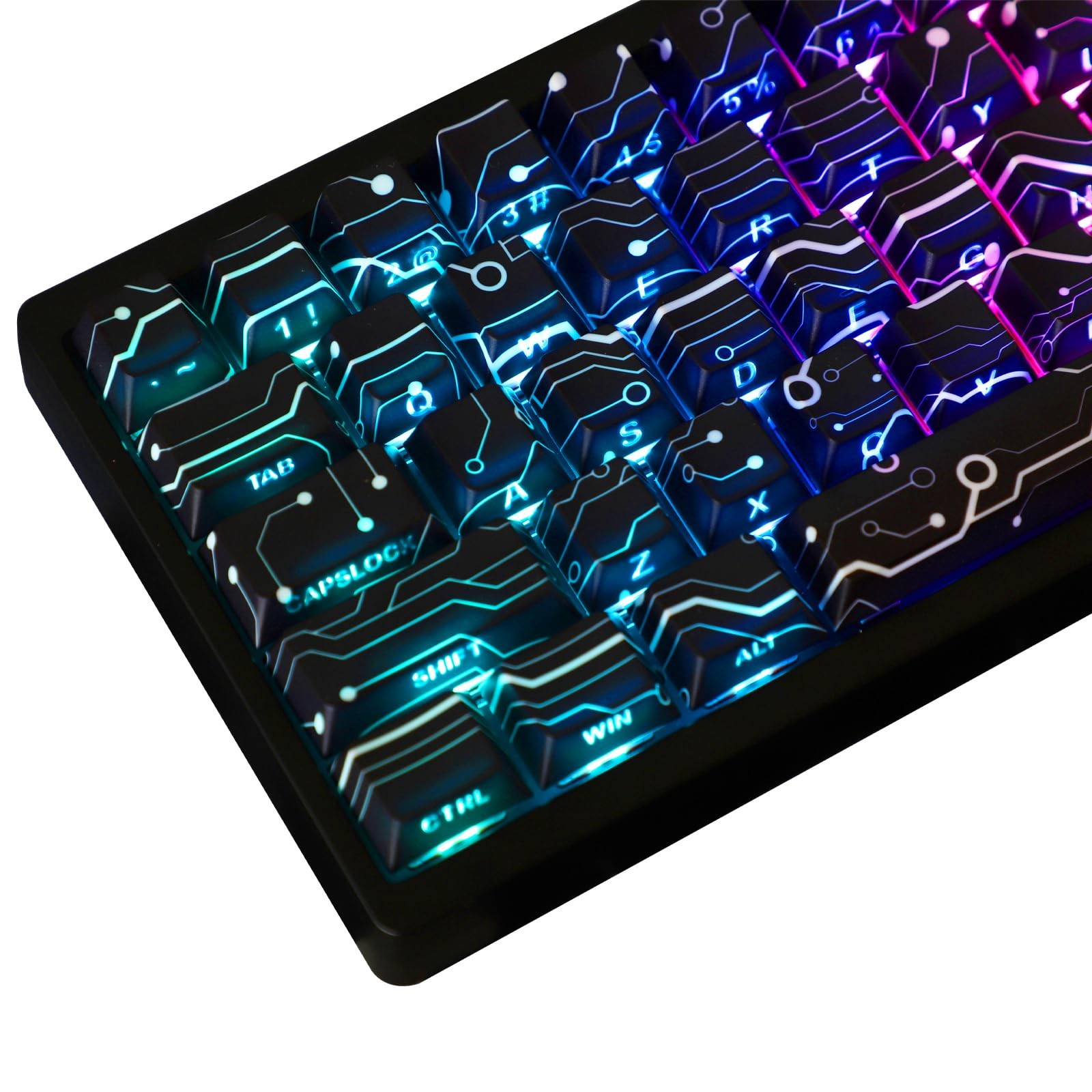 135 PCS Custom PBT Keycaps Shine Through Cool Tech Style Side Printed Black