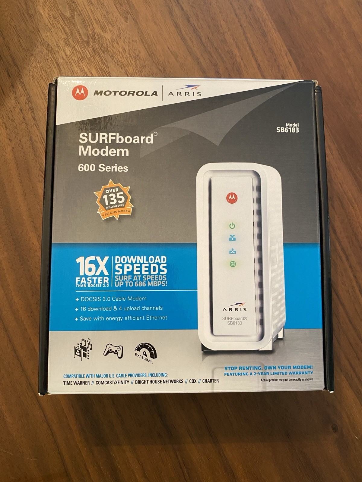 ARRIS SURFboard SB6183 DOCSIS 3.0 Cable Modem 686 Mbps 1-Port White