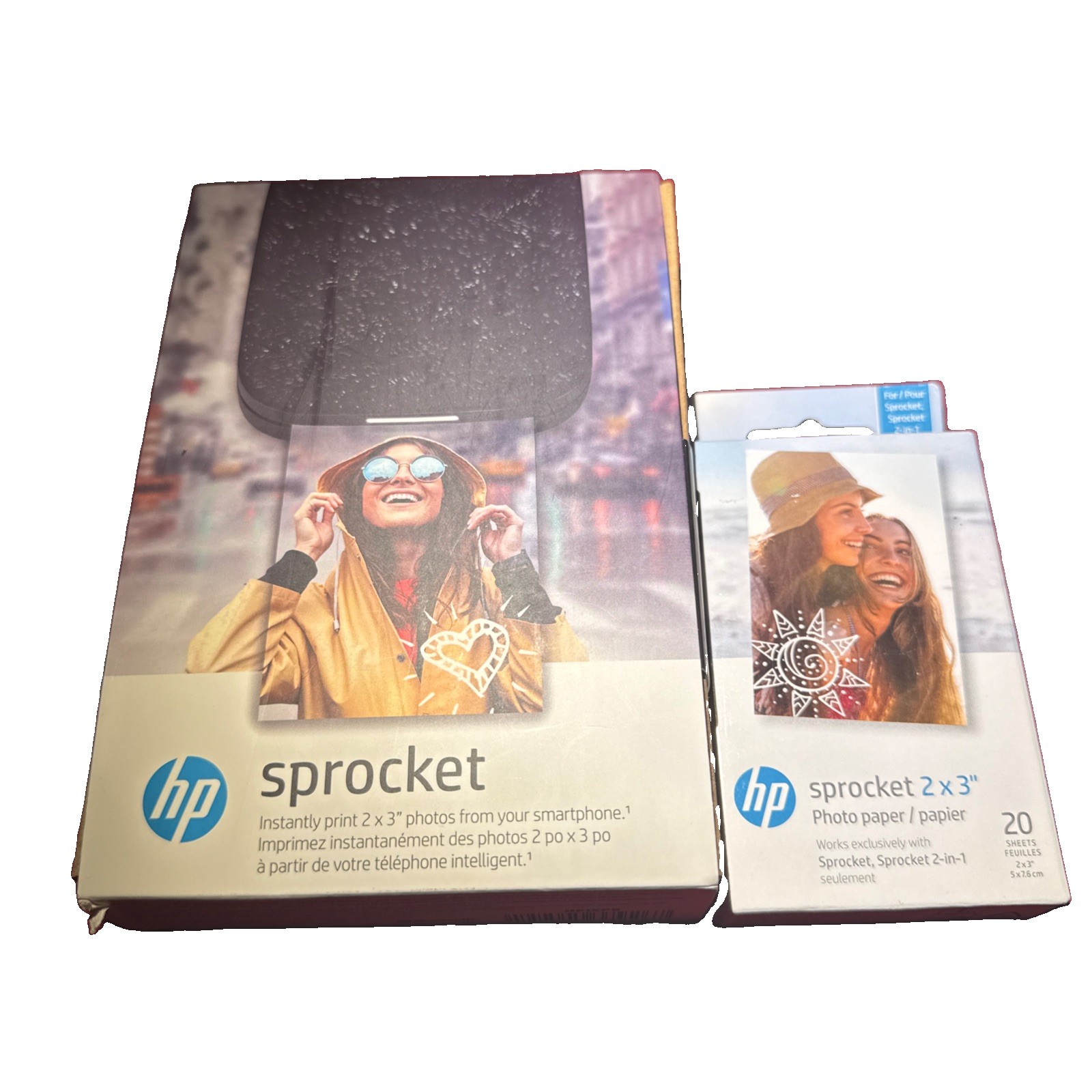 HP Sprocket Portable 2x3 Photo Printer Black Noir + 20 Sheets Zink Paper Bundle