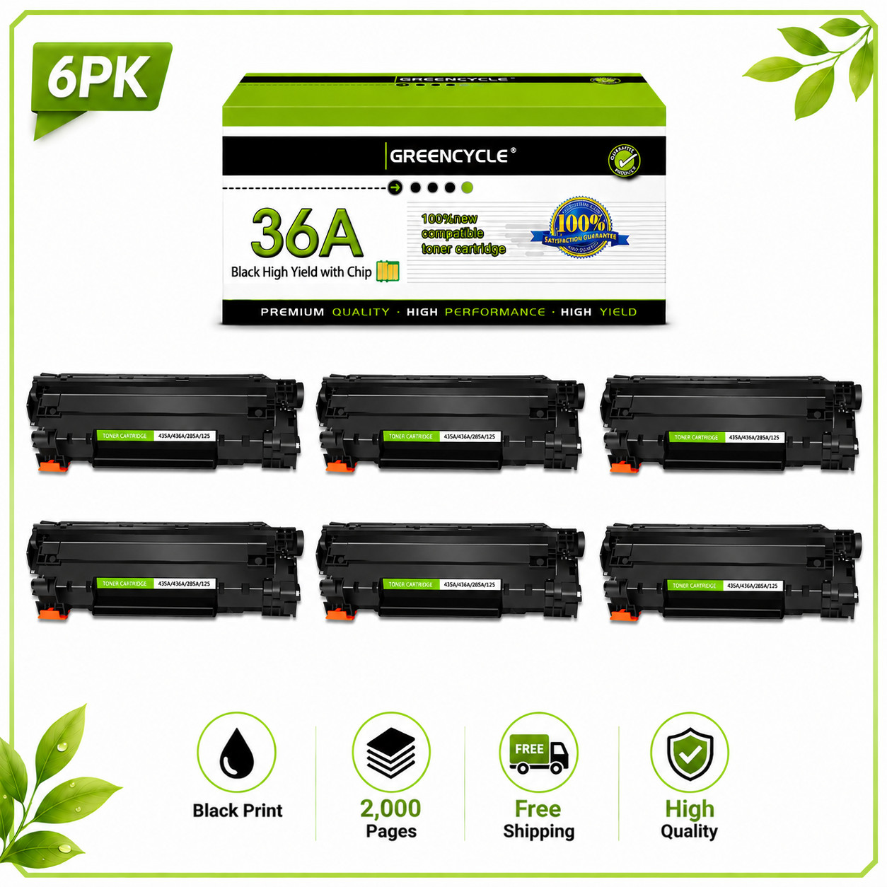 6PK High Yield 36A Toner Cartridge Fit For HP Laserjet M1522n / M1522n MFP