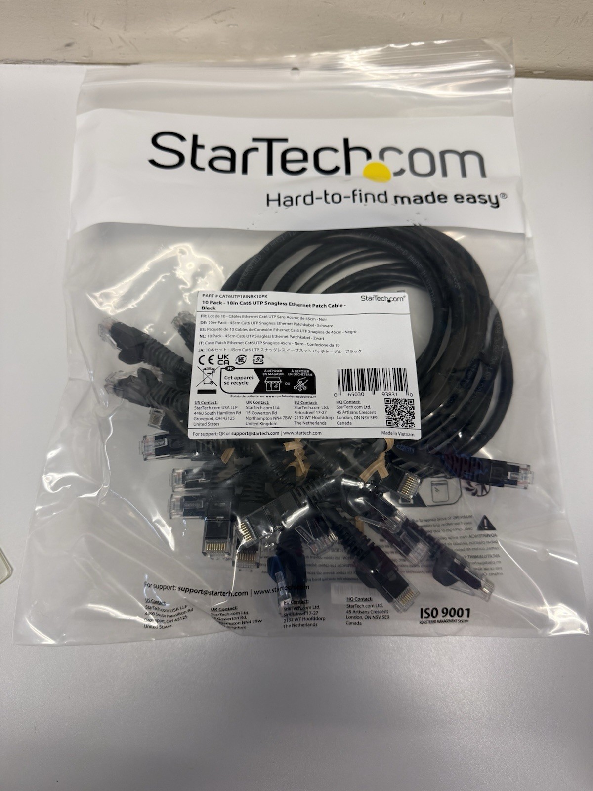 StarTech.com 10pack 18” Cat6 UTP Snagless Ethernet Patch Cable