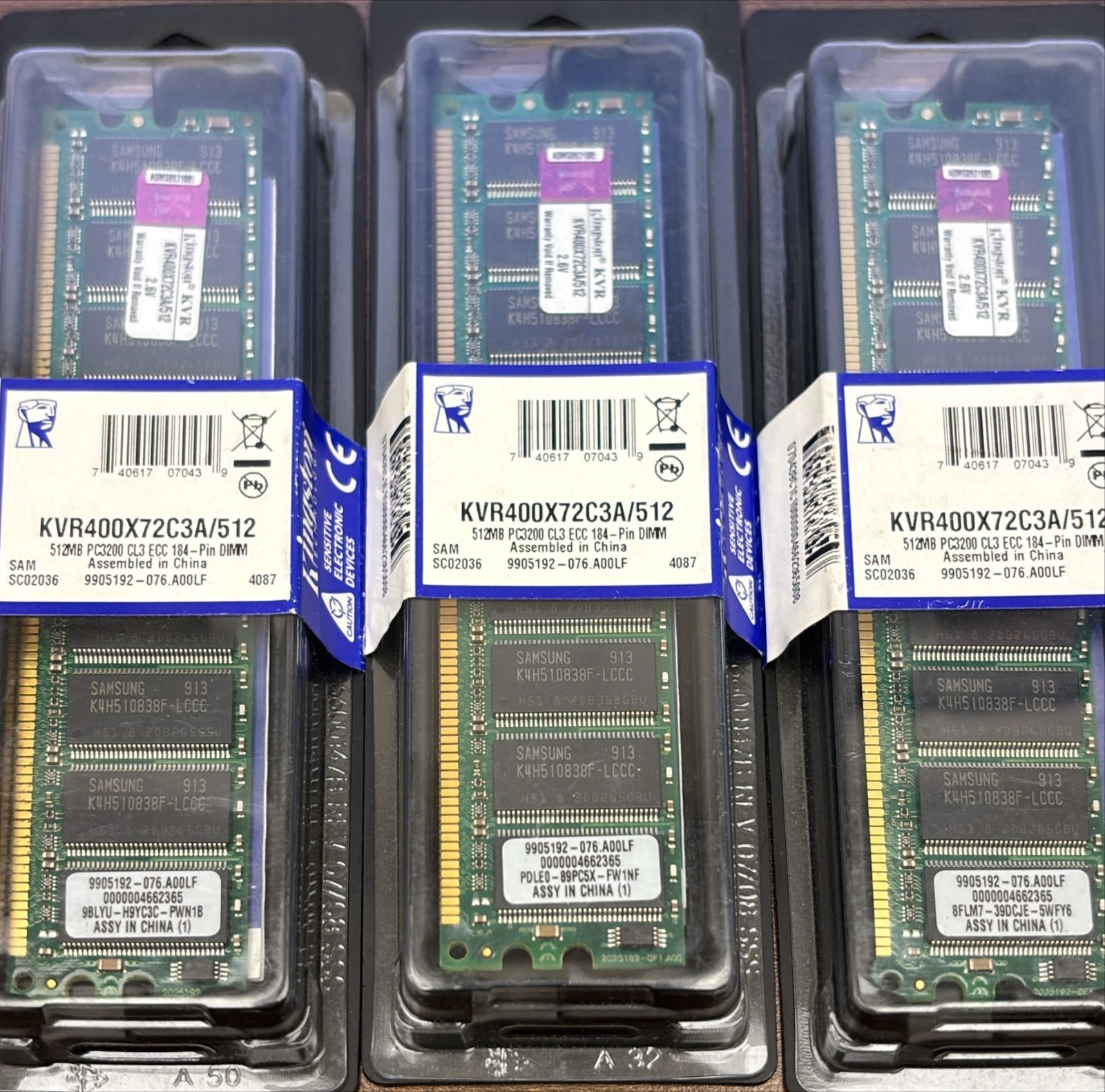 Pack of 3 Kingston 512MB Non-ECC DDR 400 PC 3200 Memory KVR400X64C3A/512