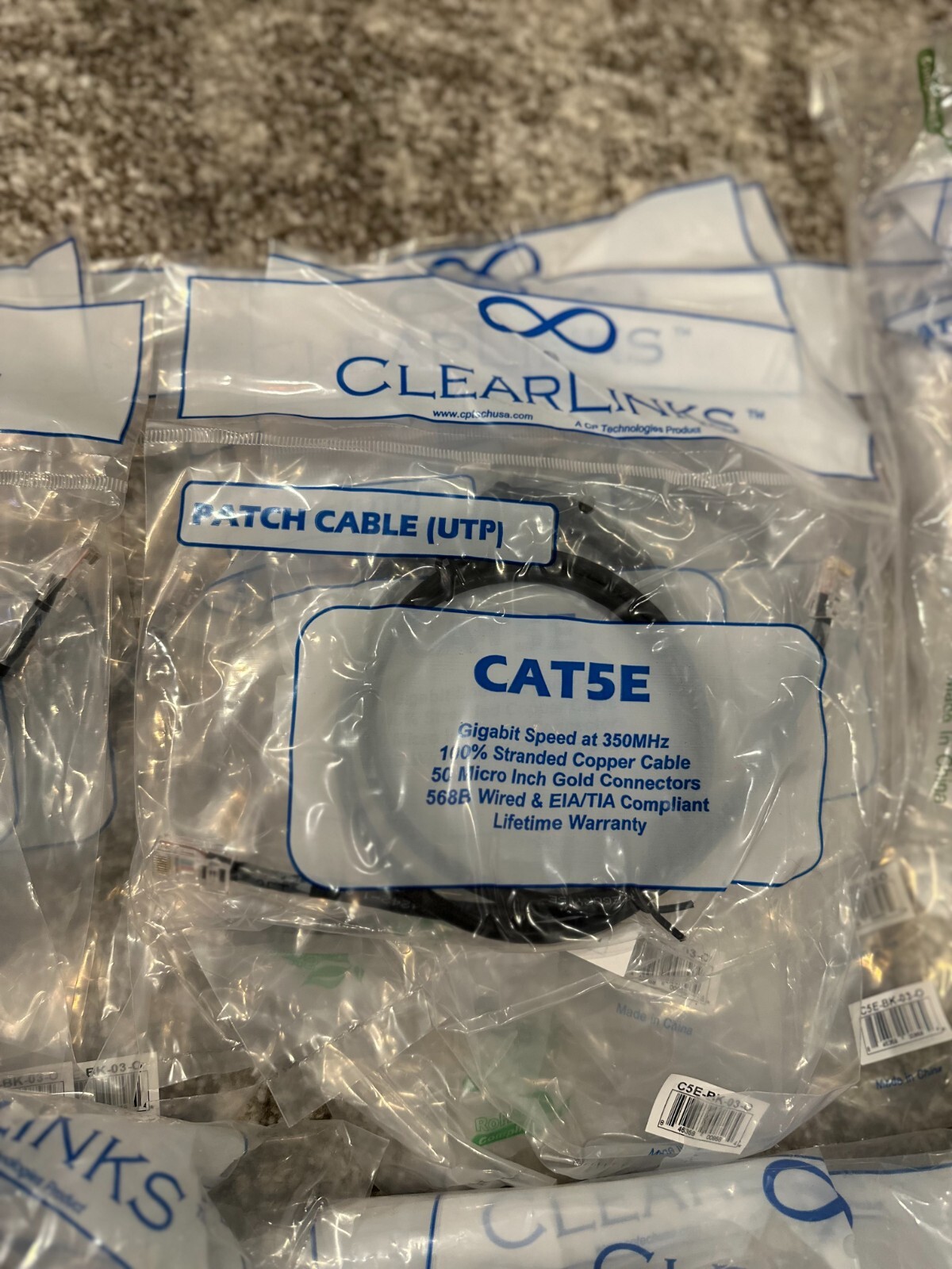ClearLinks 3ft CAT5e Black Gigabit Speed at 350MHz Ethernet Cable 