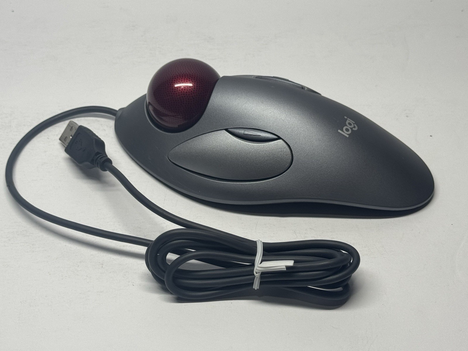 Logitech Trackman Trackball Mouse Wired USB Marble Gray Red Tested T-BC21