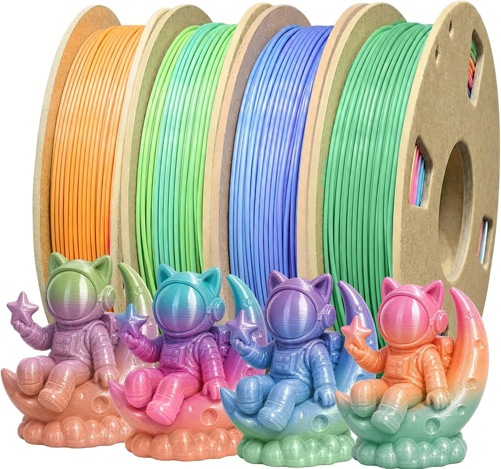 Silk PLA+ 3D Printer Filament Bundle, Shiny Tricolor PLA+ Filament 1.75mm Pack