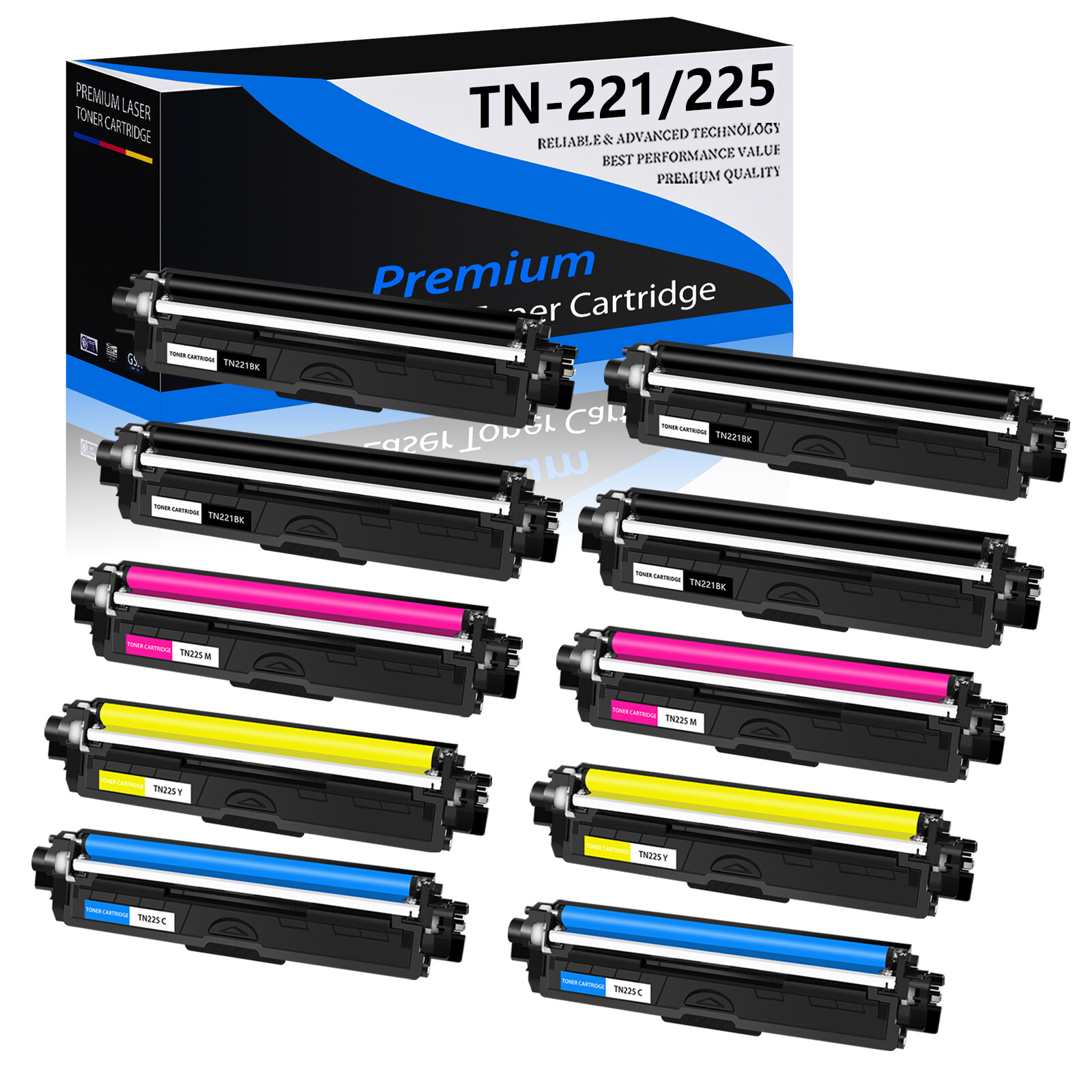 10PK TN221 TN225 BK/C/M/Y Toner Cartridge for Brother MFC-9130CW MFC-9330CDW