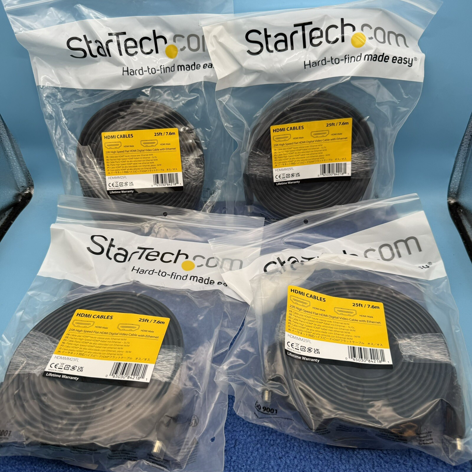 4x StarTech.com 25 ft Flat High Speed HDMI Cable with Ethernet - HDMI