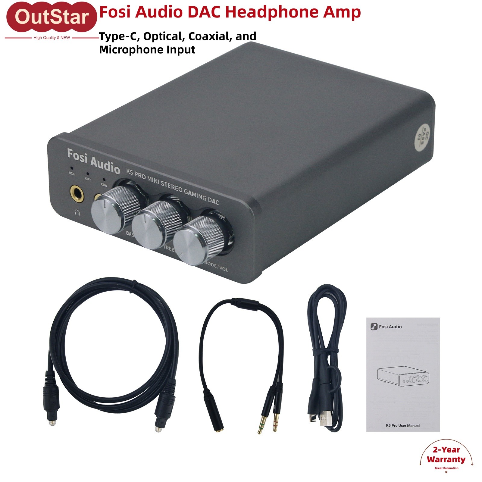MINI Stereo DAC Headphone Amp External USB Sound Card f/Laptop Fosi Audio K5 PRO