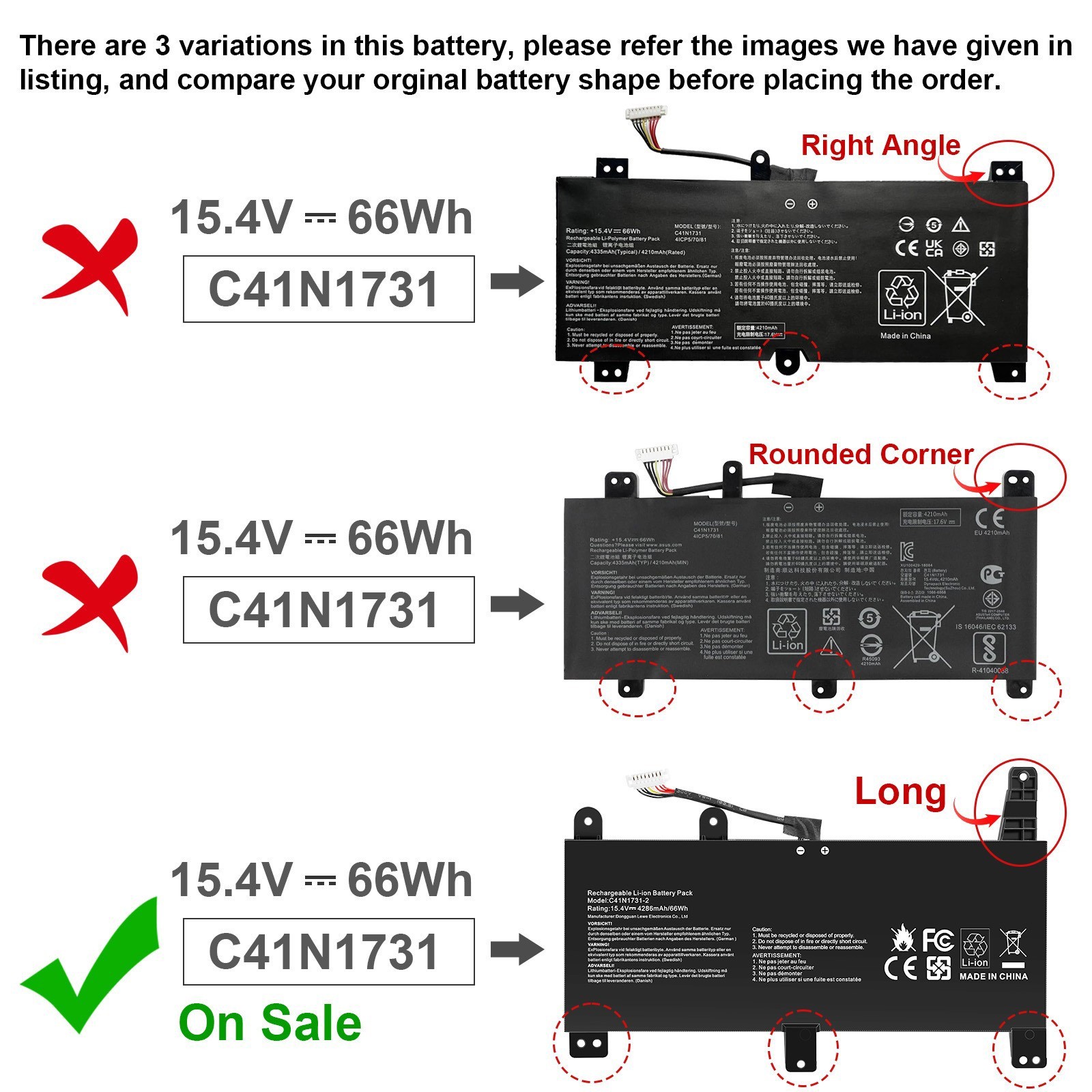 C41N1731 C41N1731-2 Battery for ASUS GL504 GL504GM GL504GS ROG Strix GL504GW