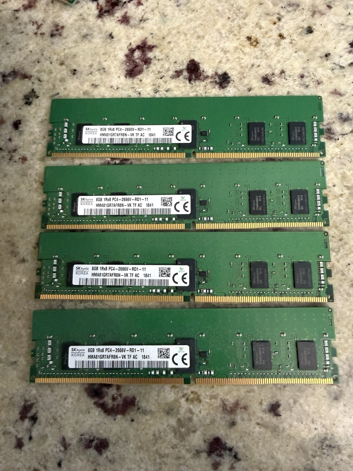 Lot of 4 SK Hynix 8GB 1Rx8 PC4-2666V-RD1-11 DDR4 HMA81GR7AFR8N-VK