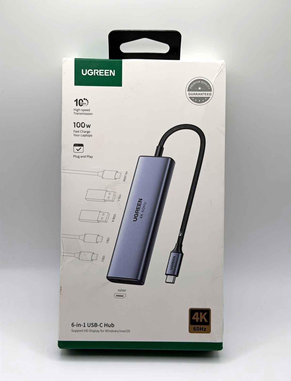UGREEN USB-C Hub 6 in 1 4K@60Hz HDMI, 100W PD Plug and Play Gray CM511