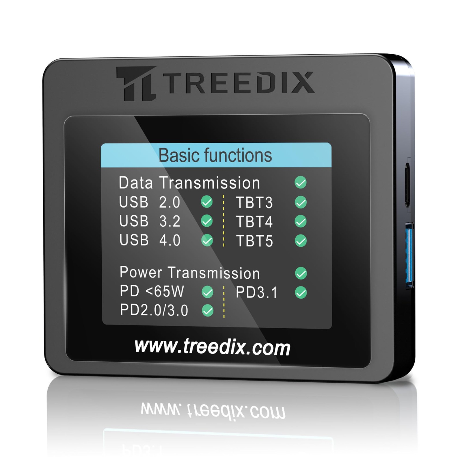 Treedix USB Cable Tester 2.4" Screen for eMarker 76mm x 65mm x 15mm, black