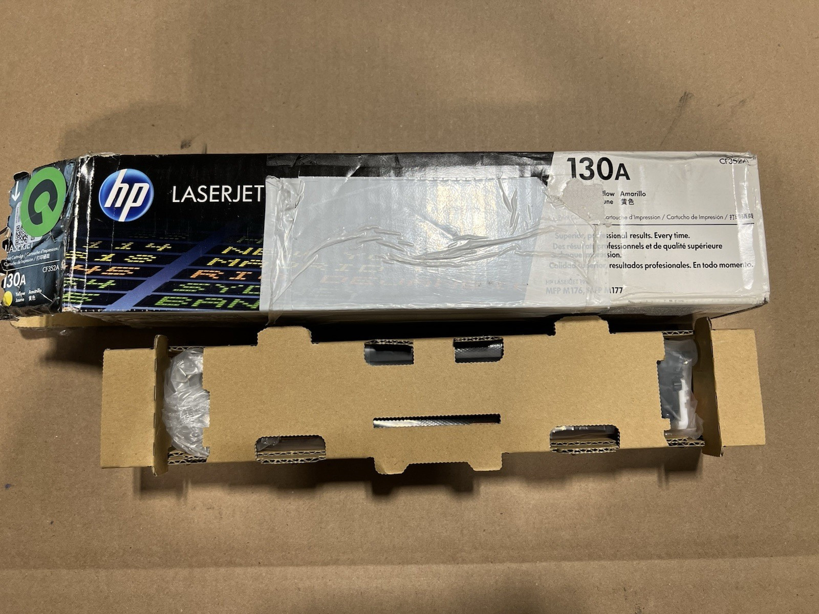 HP 130A Yellow LaserJet Toner Cartridge (CF352A)-Open/Worn Box