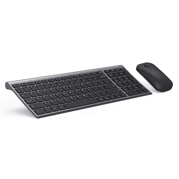 SEENDA Wireless Ultra Slim Keyboard Mouse Combo 2.4G & USB, WGJP-031B Gray Black