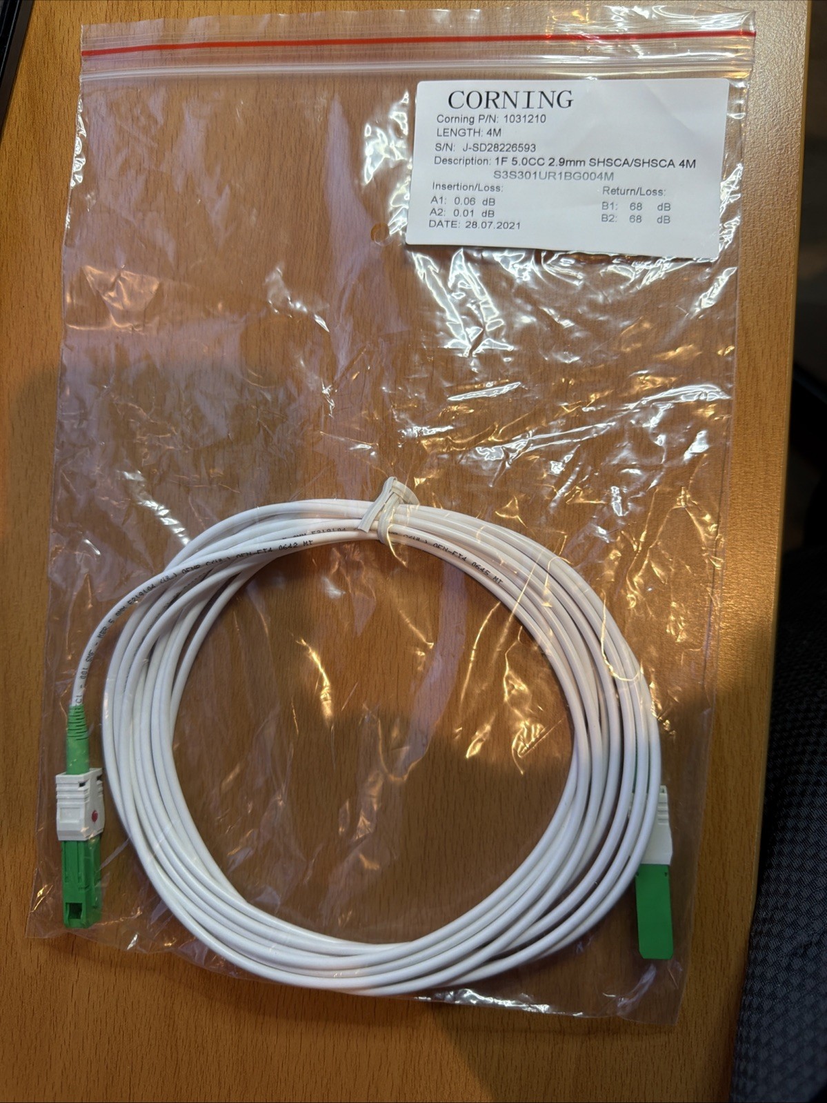 Corning 1031210 1F 5.0CC 2.9mm SHSCA/SHSCA Fiber Optic Patch Cables 4M - NEW