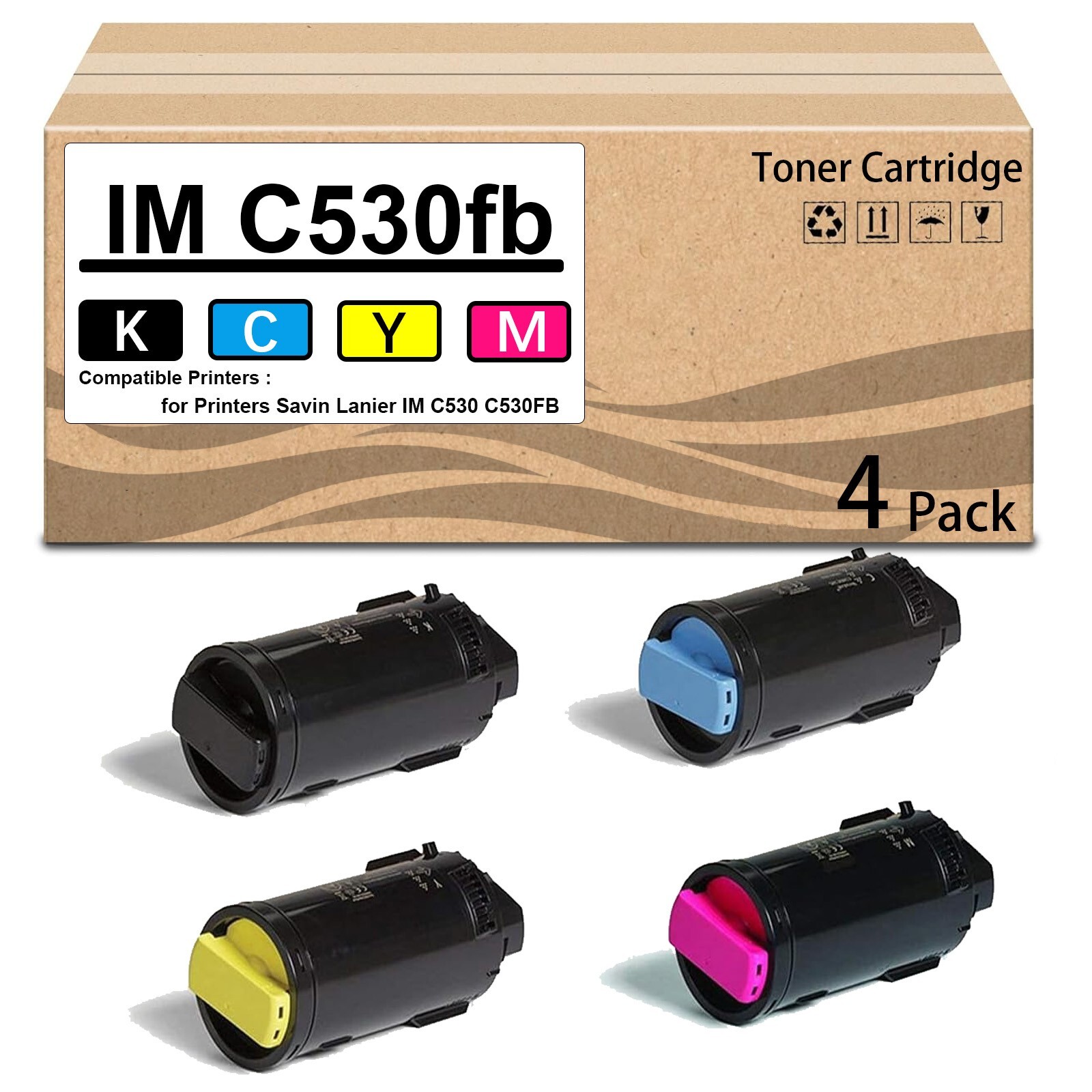 4 Pack IM C530fb Toner Cartridge Black Cyan Magenta Yellow Rmanufactured Use for