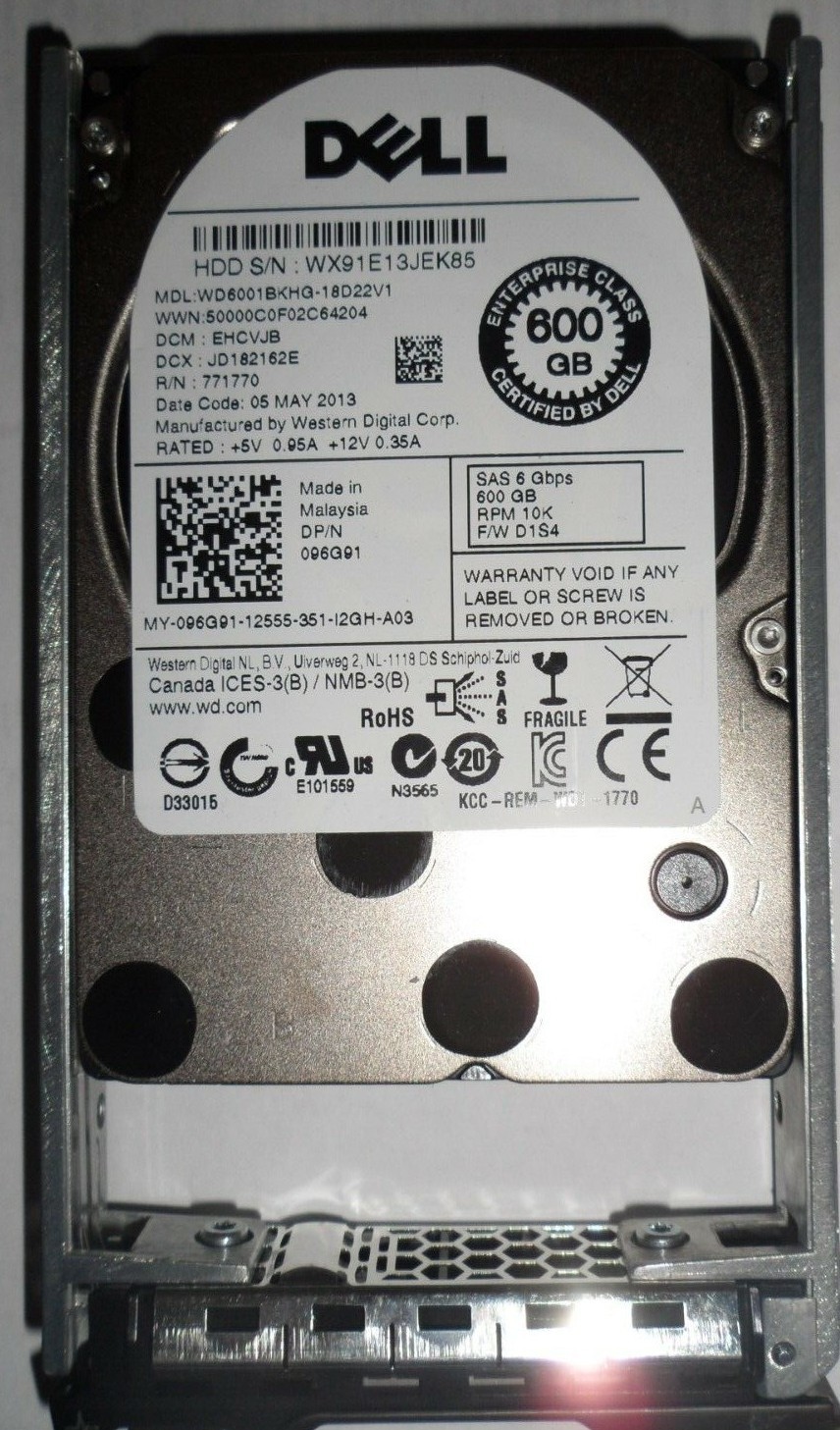 Dell // WD 96G91 // WD6001BKHG 600GB 6G 10K 2.5" SAS Hard Drive with Tray
