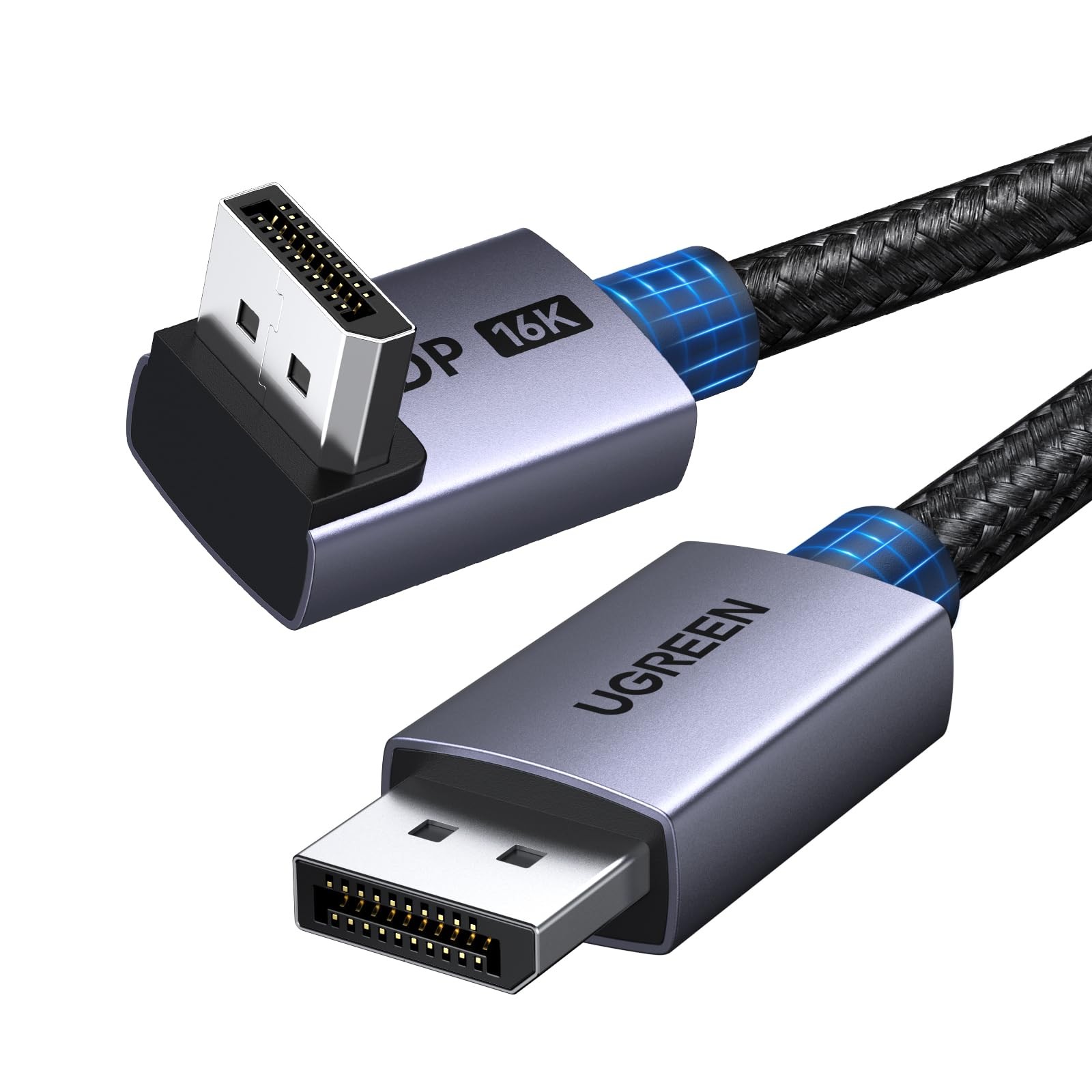 UGREEN 16K@60Hz 6.6FT 80Gbps Right Angle DisplayPort Cable DP 2.1,