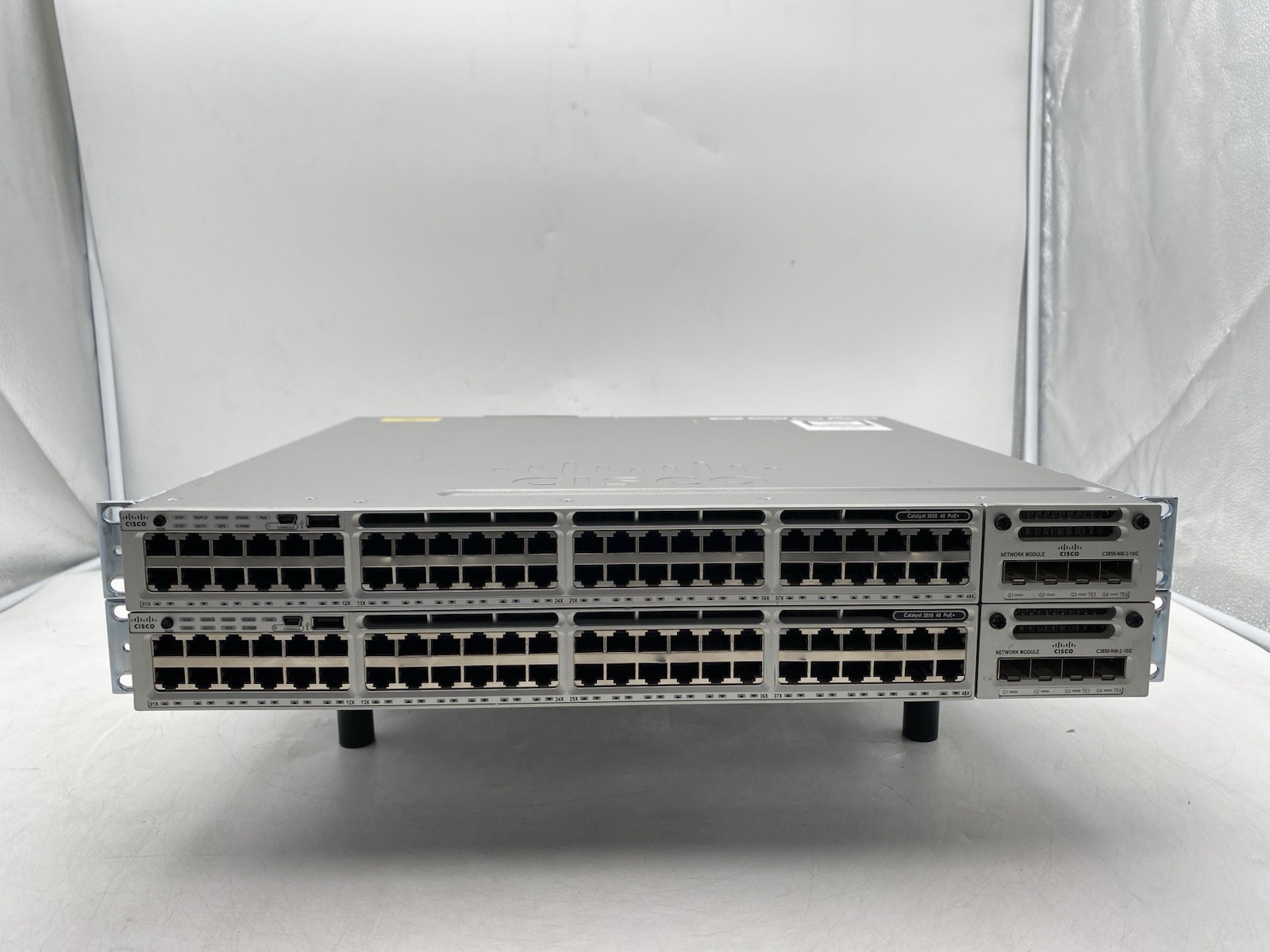 Lot of 2 Cisco WS-C3850-48F-S 48 Port PoE+ Ethernet Network Switch