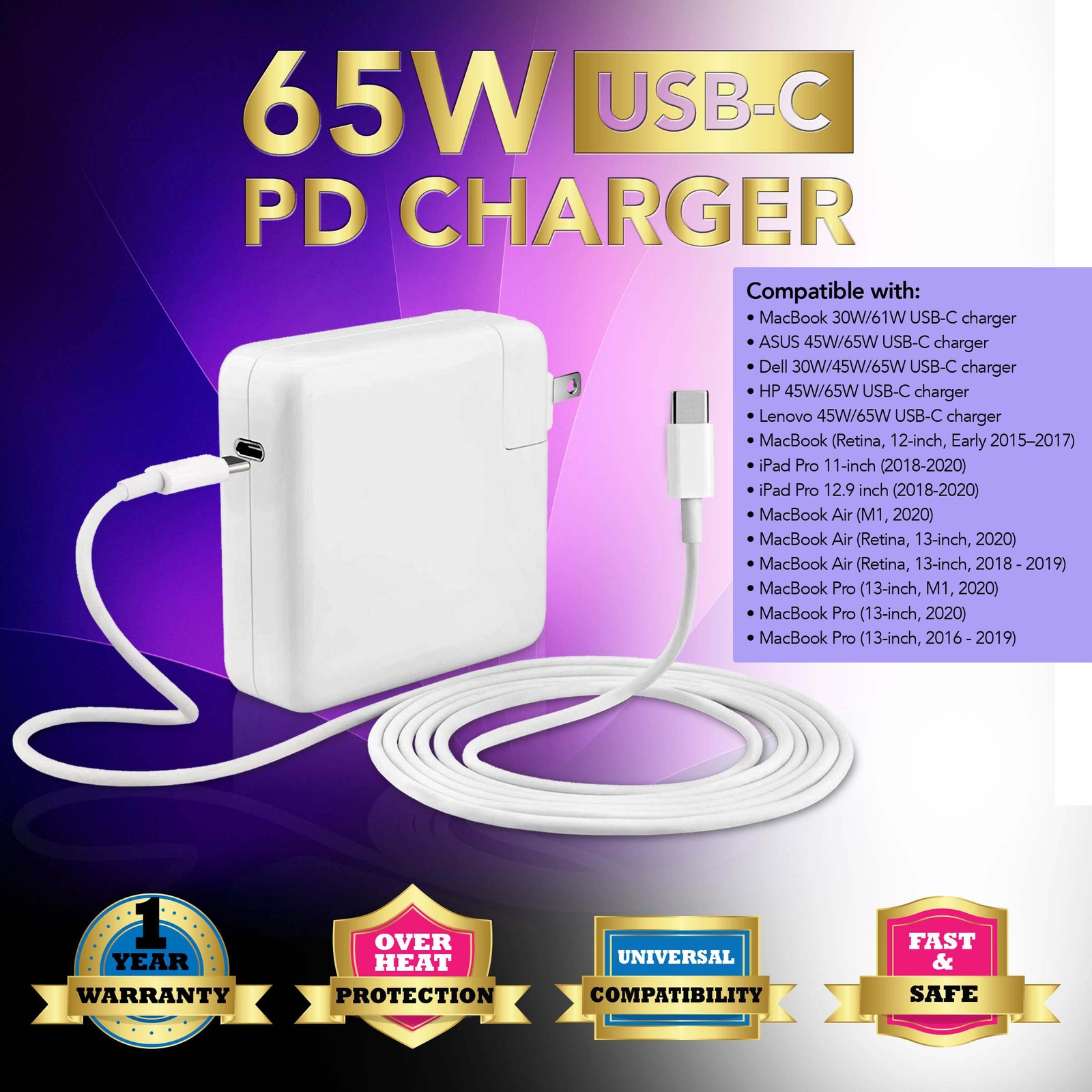 65W 61W USB-C AC Adapter Charger for MacBook Air Retina 13-inch 2018 2019 2020