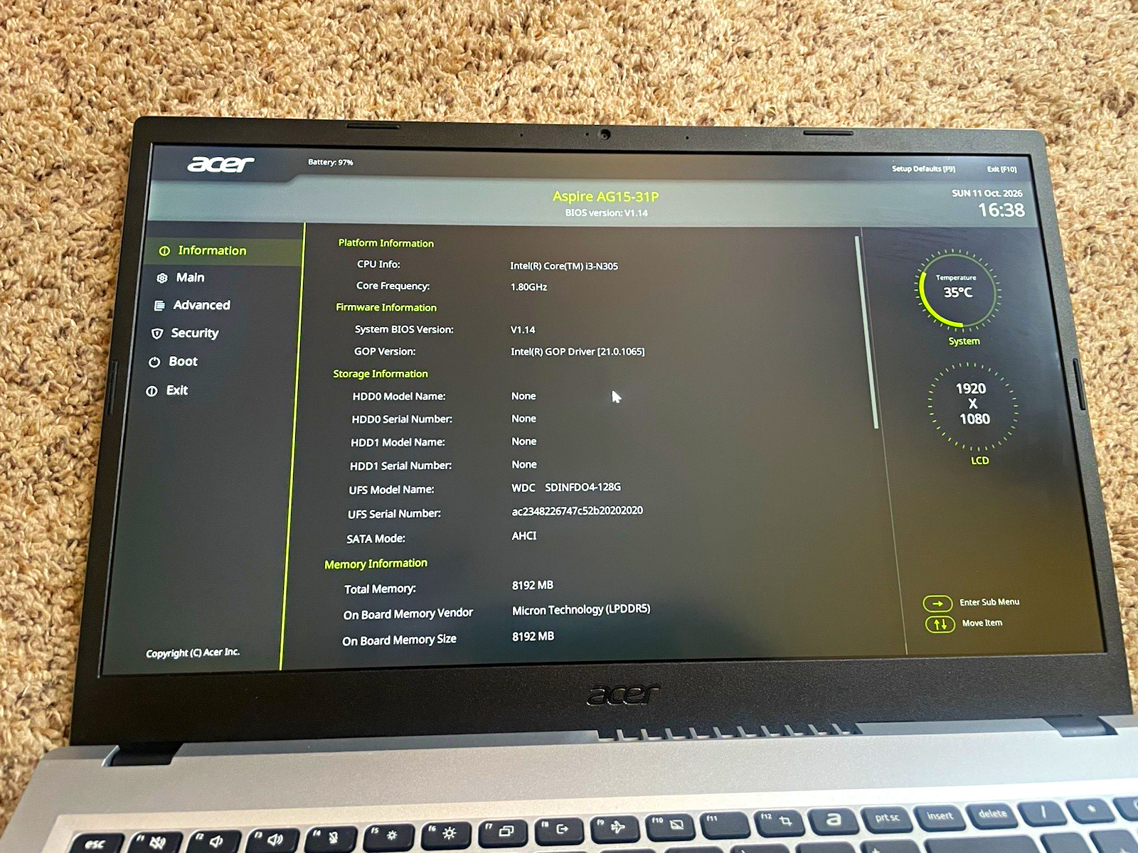 Acer Aspire AG15-31P 15.6" i3-N305, 8GB ddr5, 128GB SSD. School or office laptop