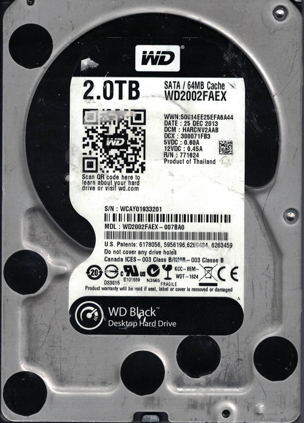 WESTERN DIGITAL WD2002FAEX-007BA0 25 Dec 2013 DCM HARCNV2AAB
