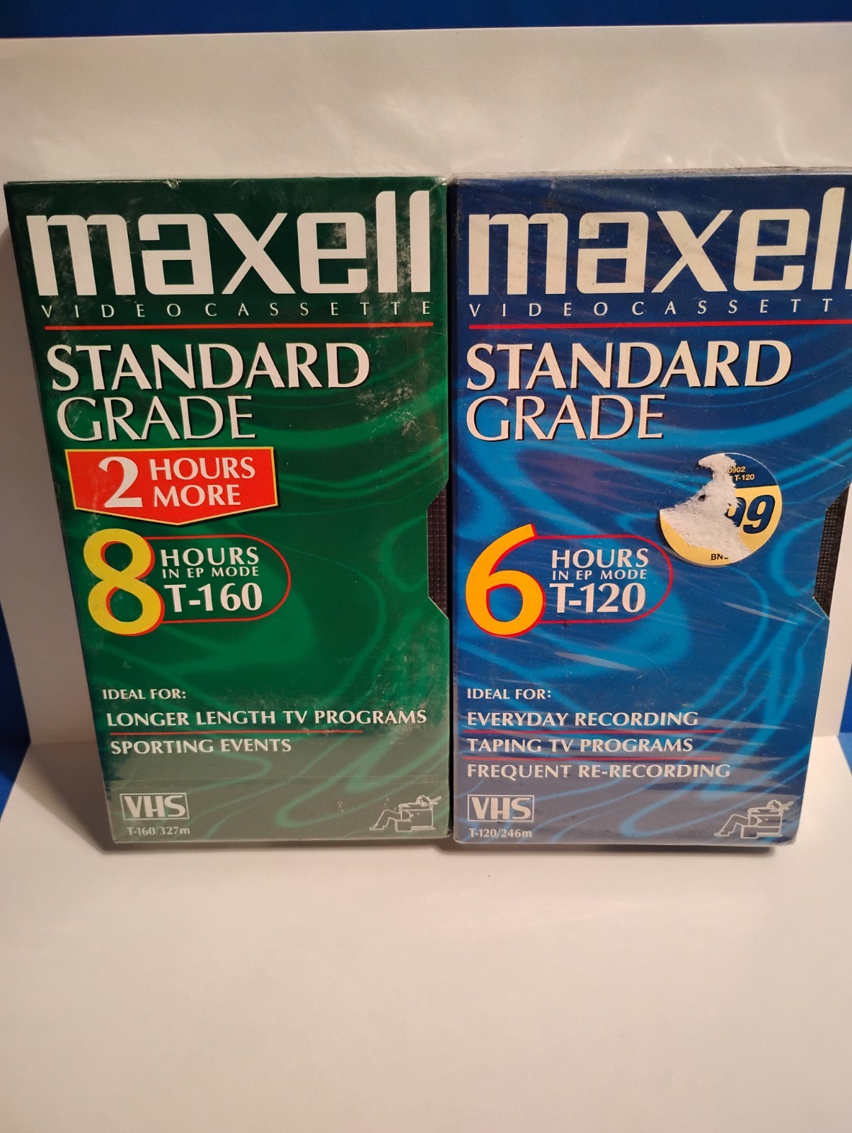Blank VHS Tape Maxell Standard Grade 6 & 8 Hour T-120 T-160 Lot Of 2 NEW SEALED 