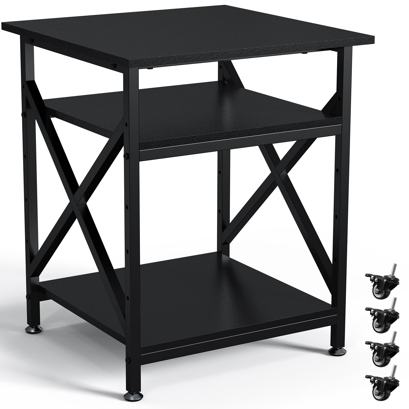 Ollieroo 3 Tier Printer Stand, Large 23.6"x23.6" Printer Table with Wheels