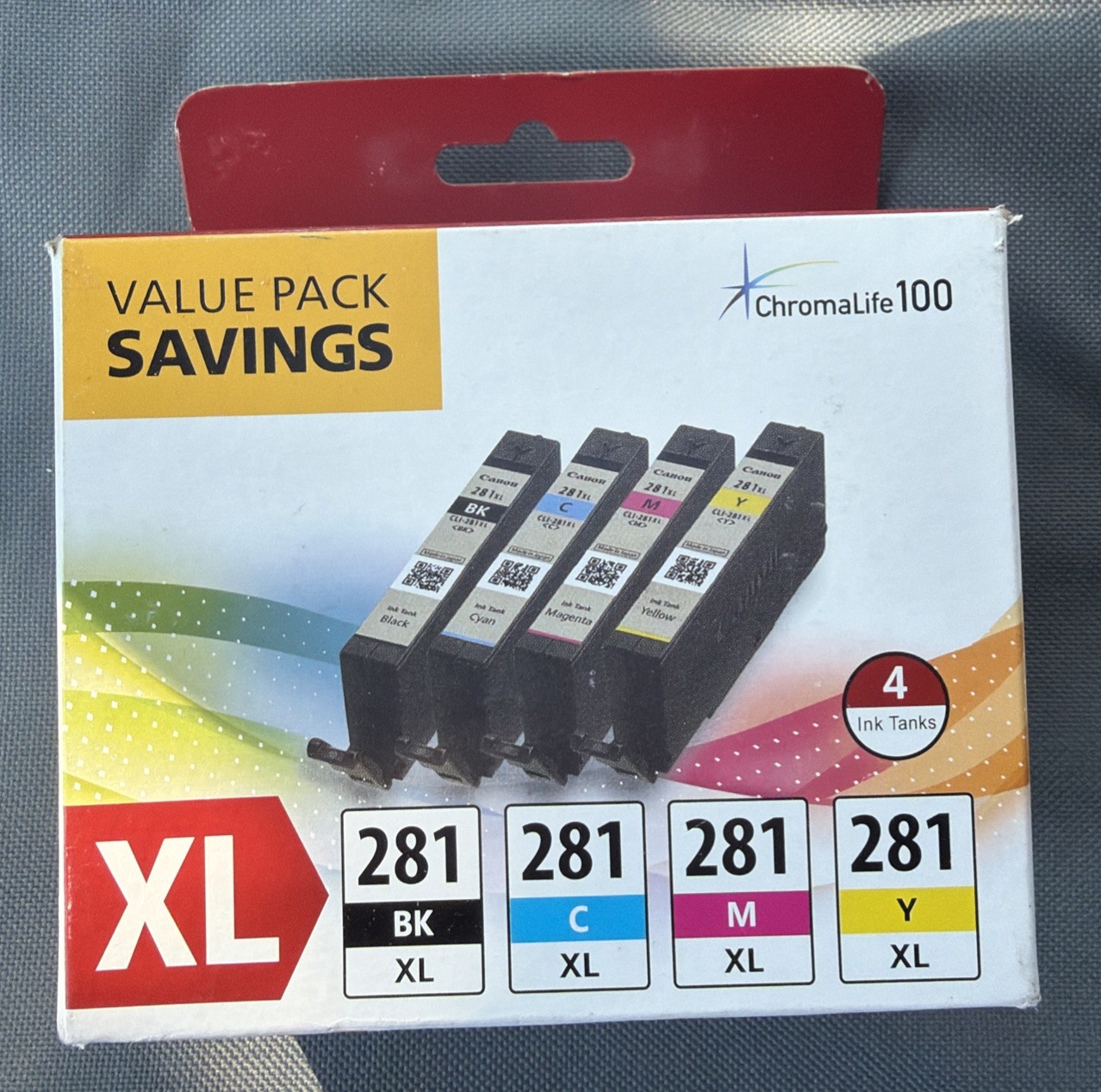 Genuine Canon CLI-281 XL Black, Cyan, Magenta and Yellow 4 Ink Pack OEM