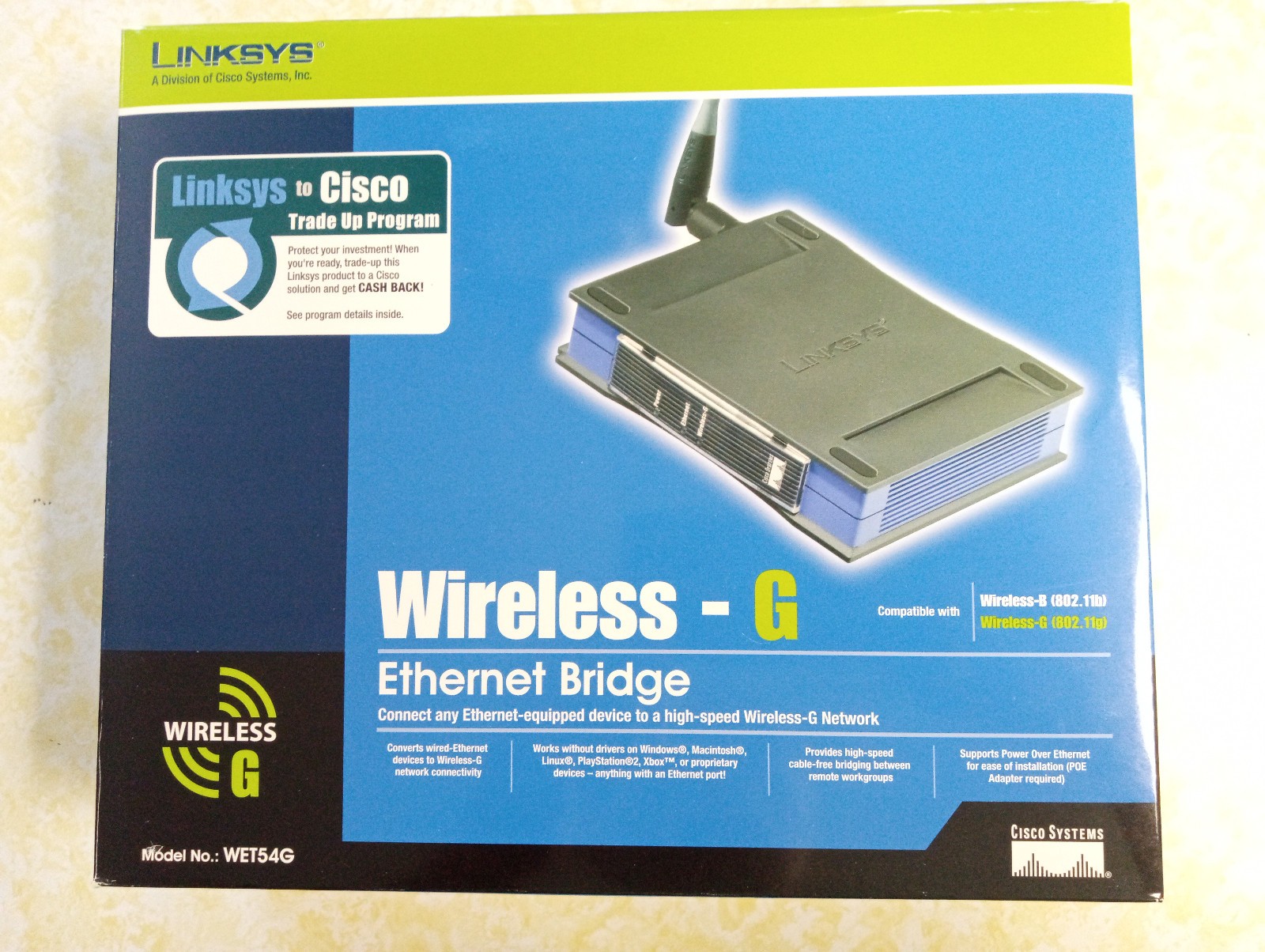 Linksys WET54G 2.4GHZ 802.11G Wireless-G Ethernet Bridge 54 MBPS URR3-26