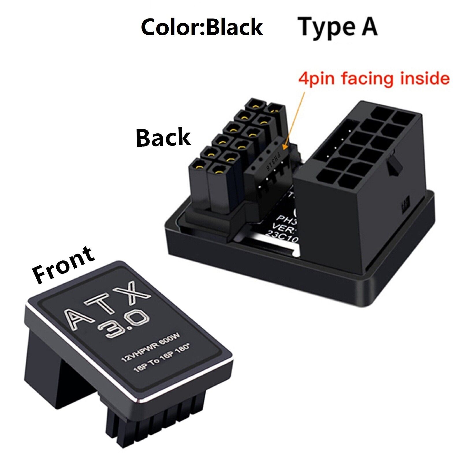 ATX3.0 12VHPWR 12+4 16Pin 600W Power Supply Adapter 180 Degree Turn Connectors