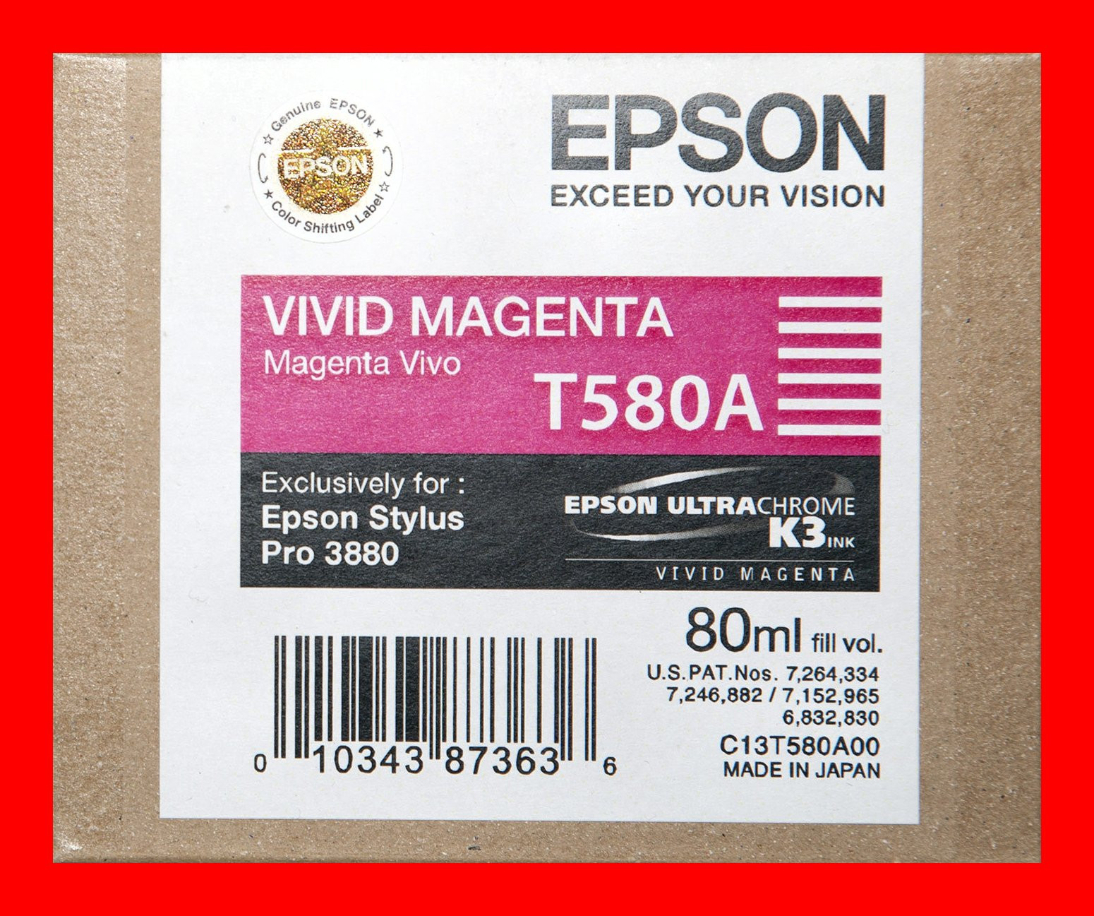 02-2017 Genuine Epson Pro 3880 T580A  T580A00 vivid magenta printer ink New