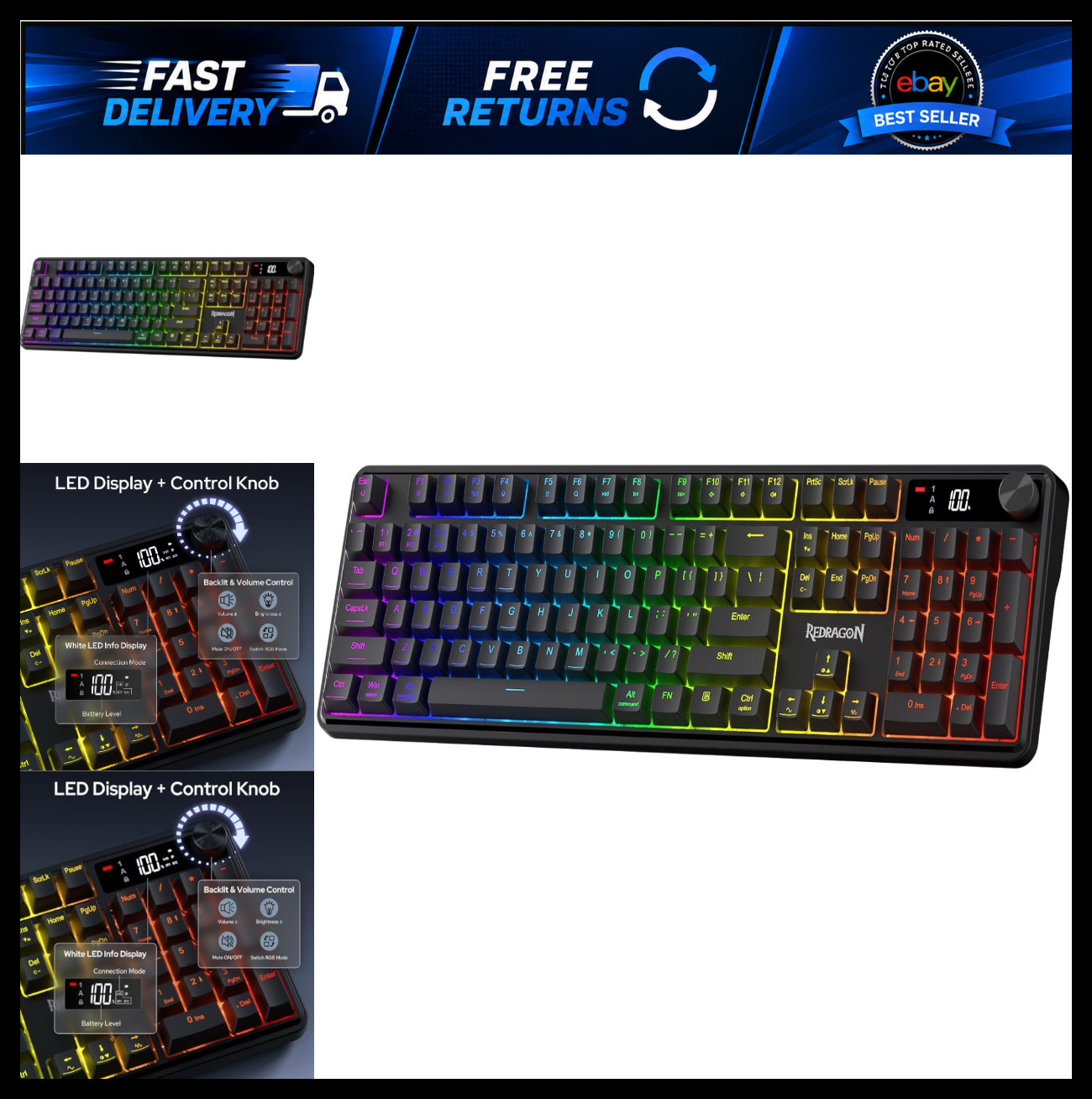 Redragon K526 PRO Wireless RGB Membrane Gaming Keyboard Black
