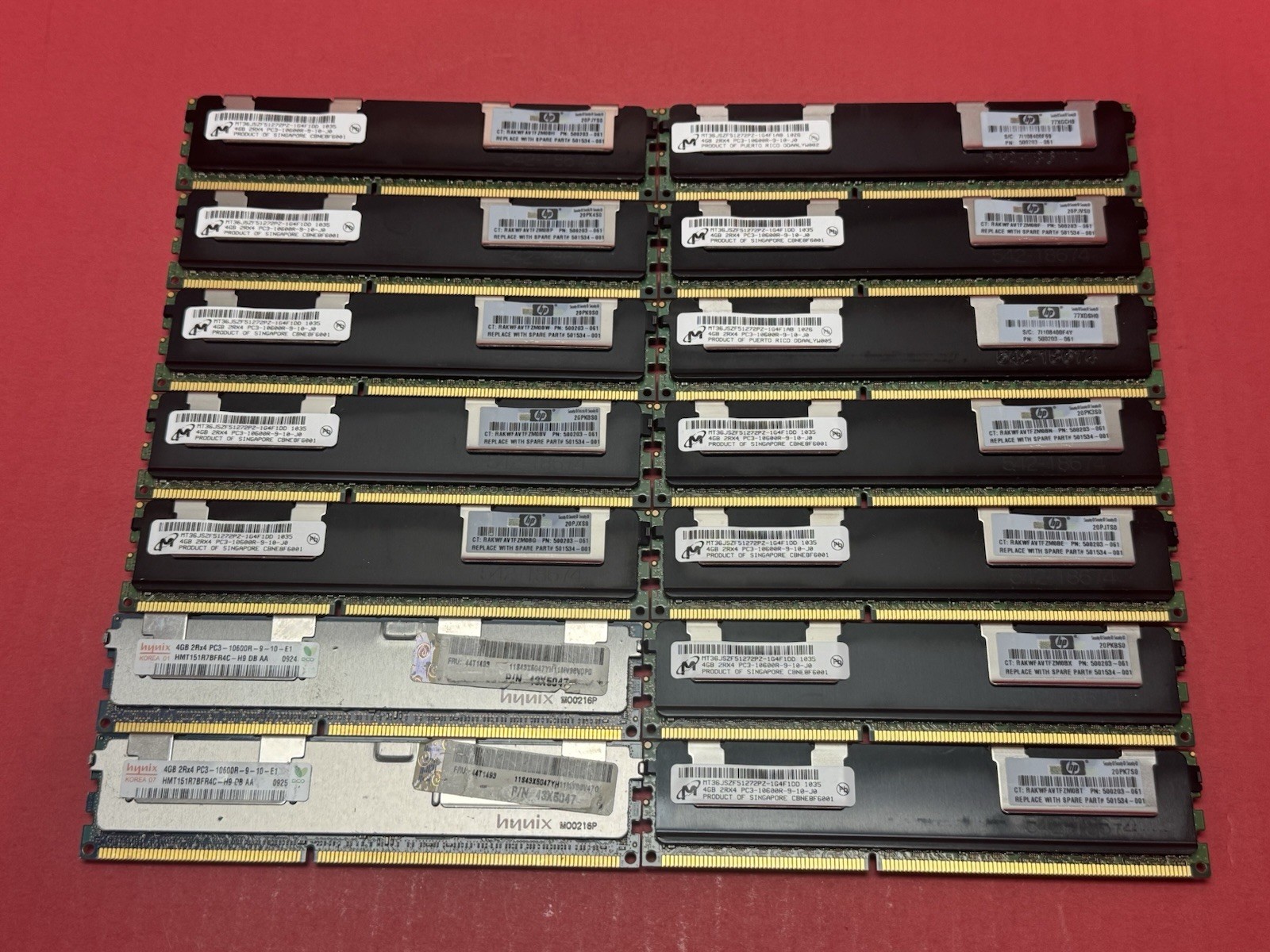 Lot Of 14 4GB 2Rx4 PC3 10600R ECC Server Memory Micron- Hynix 