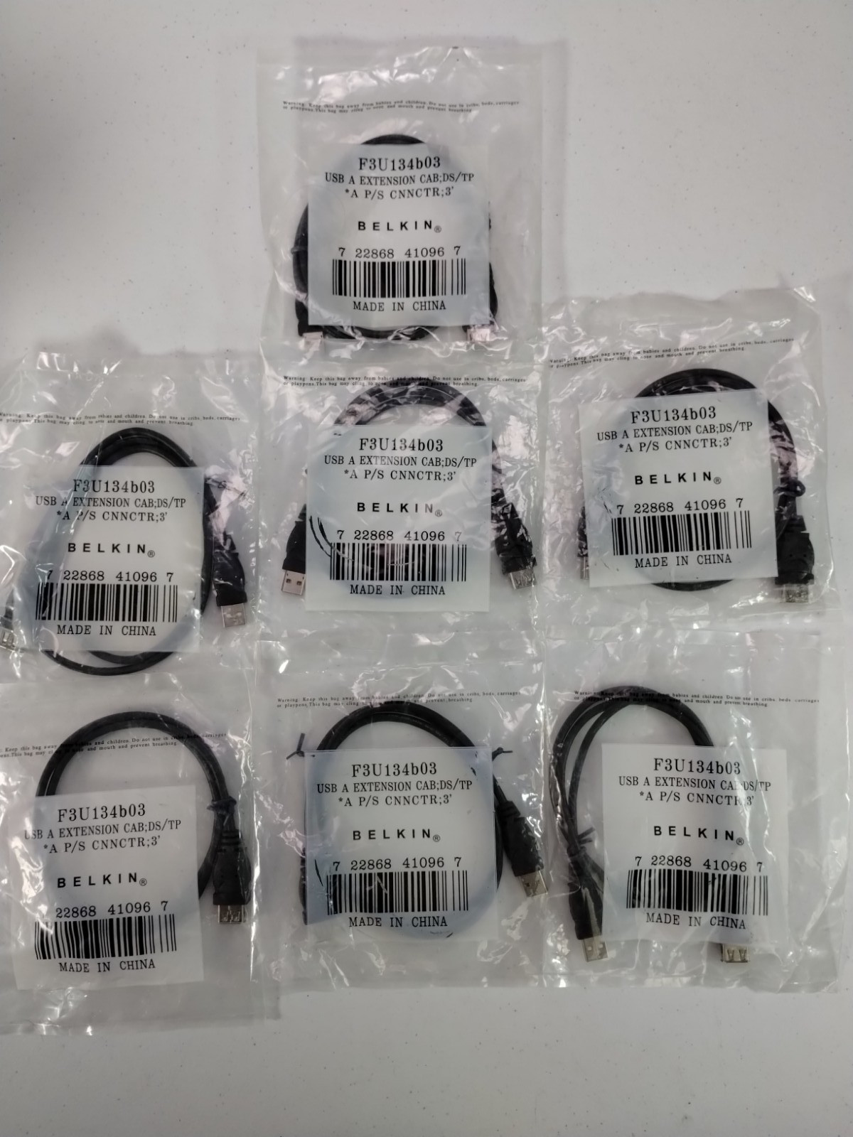 Lot of 7 Belkin 3ft USB AA Extension USBA to USBA Male to Female - New Sealed