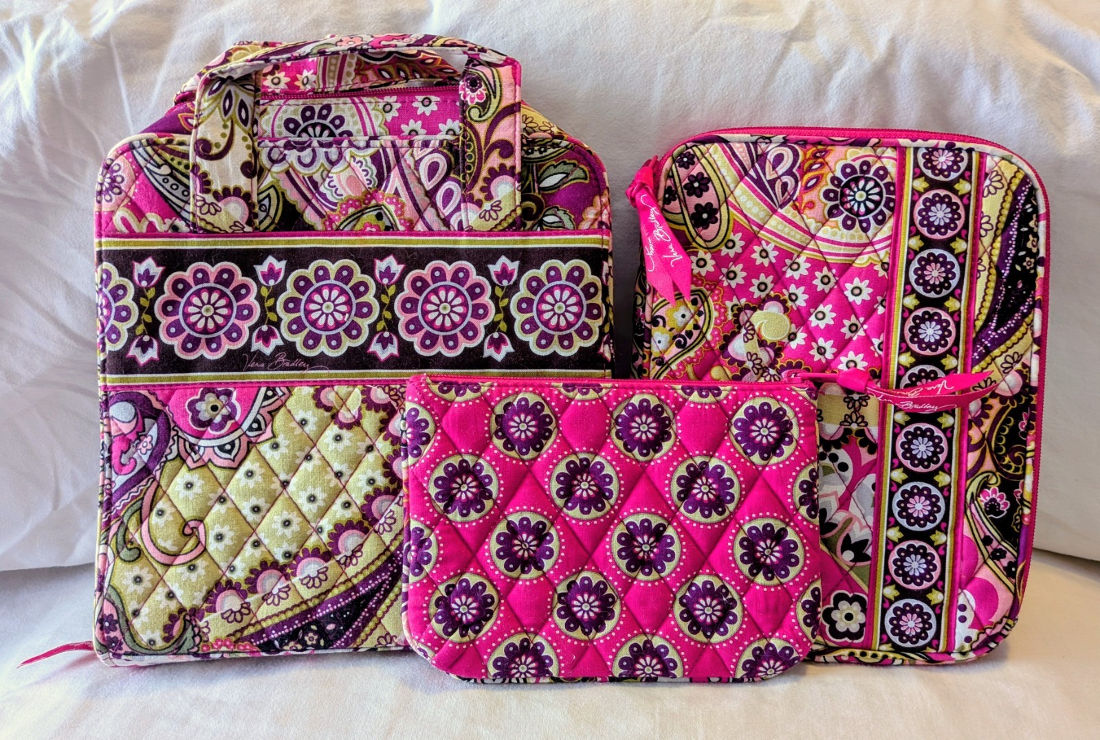 LOT OF 3: Vera Bradley Retired VERY BERRY PAISLEY TechOrganizer/Kindle Case/Bag