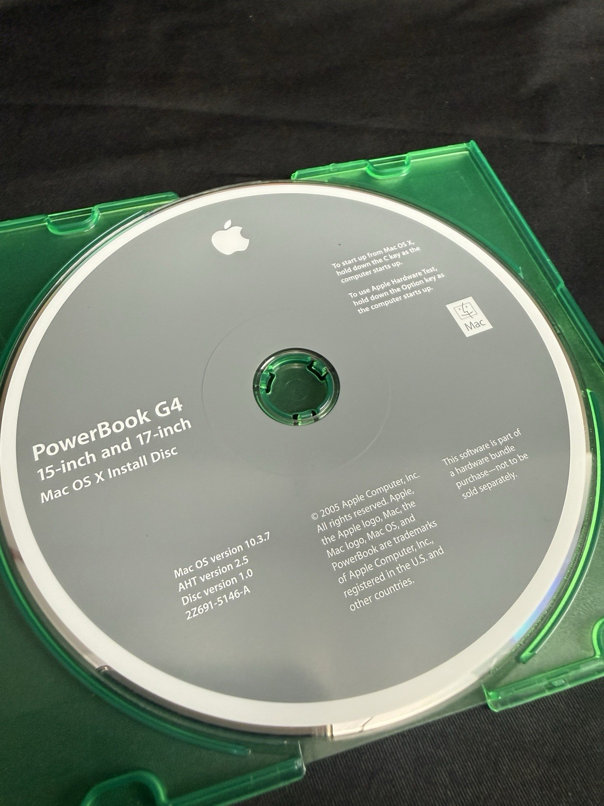 Apple PowerBook G4 15” 17” Mac OS X 10.3.7 Install Disc AHT 2.5 OEM 2005