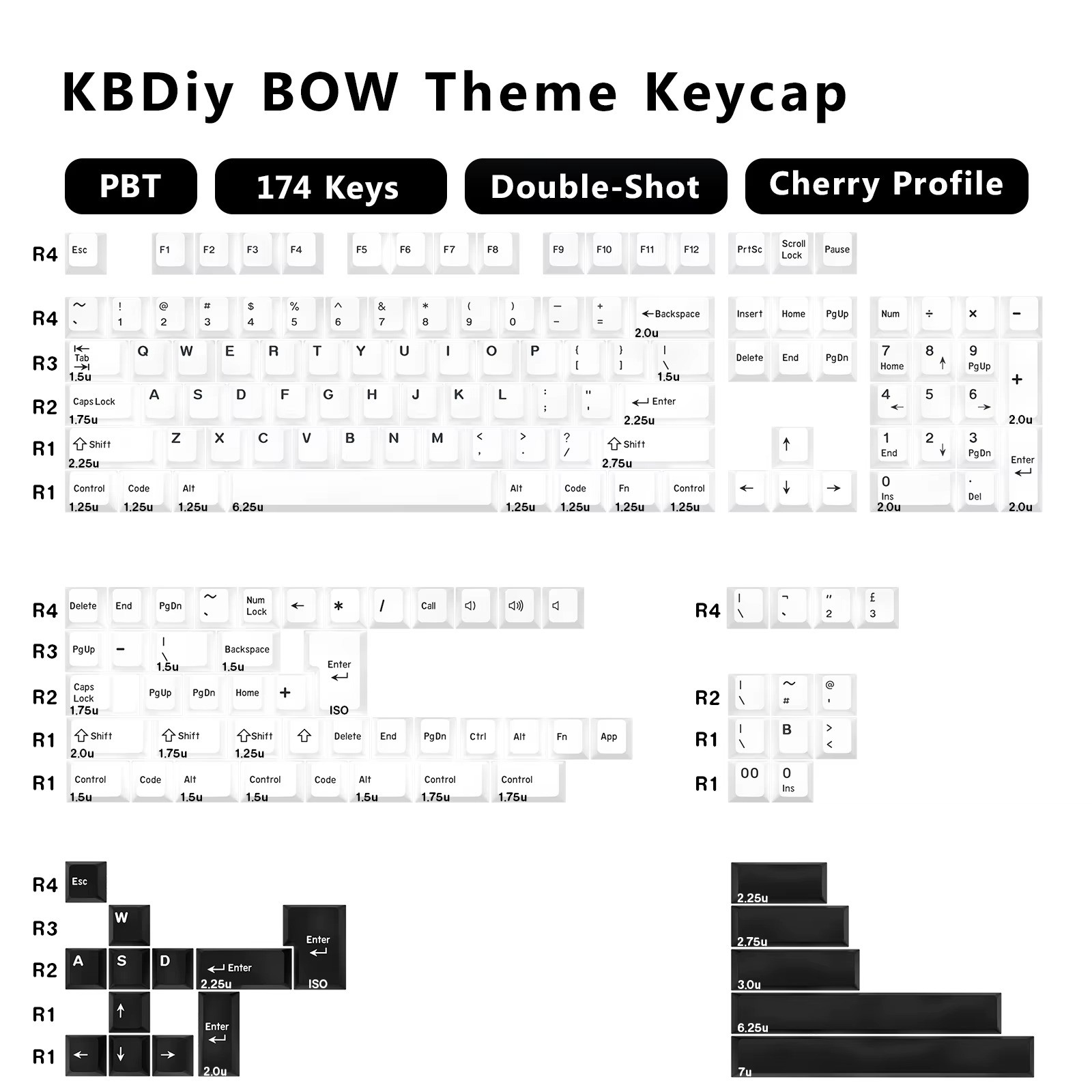 KBDiy Cherry Profile PBT Keycaps 174 Keys Double Shot GMK Colorways Set