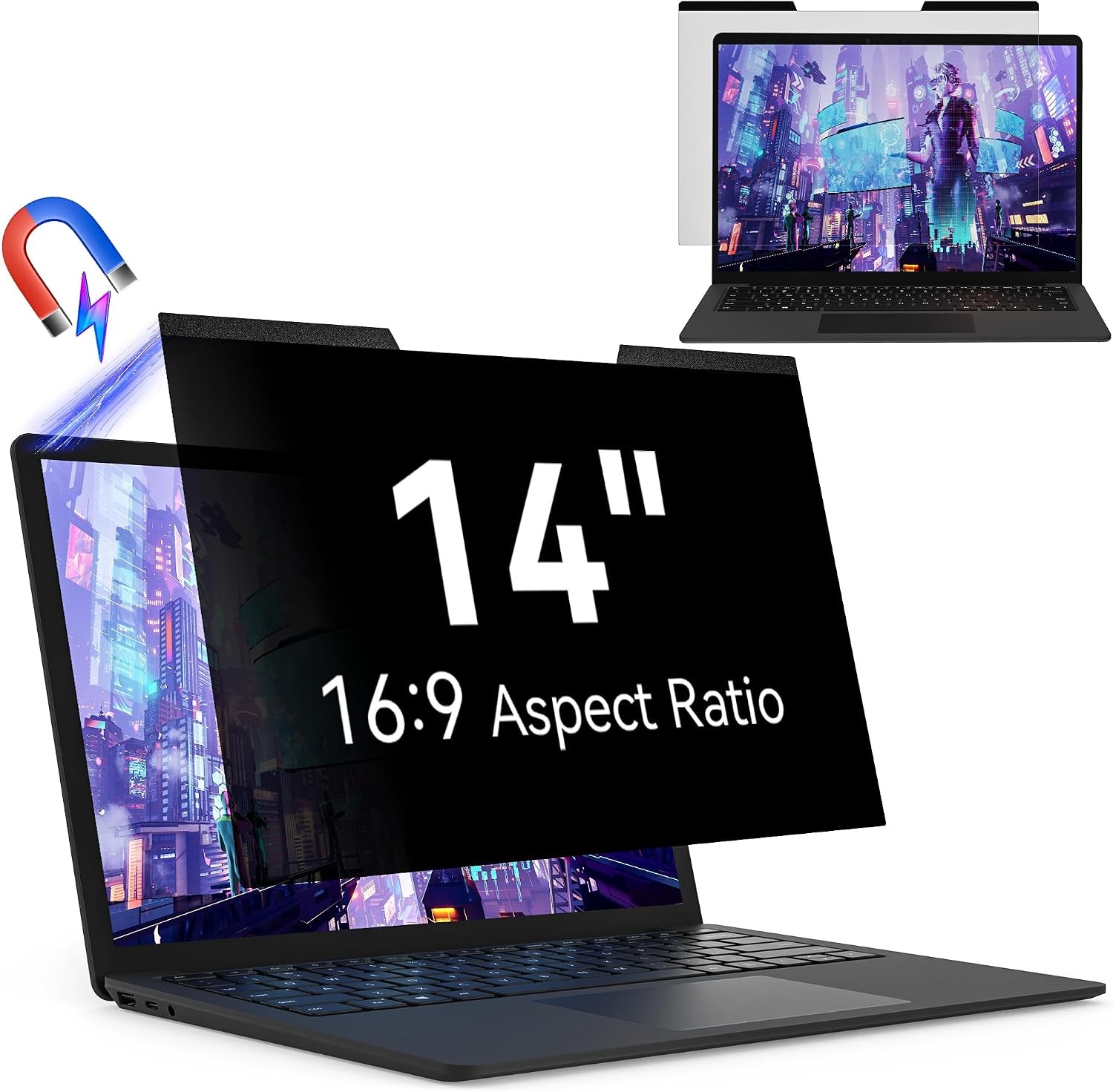 14 Inch Magnetic Laptop Privacy Screen for 16:9 Monitor, Removable Anti-Glare Fi