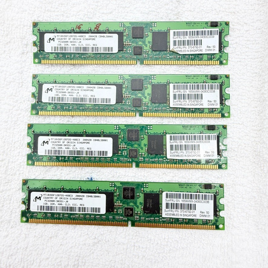 4x 1GB Micron MT18VDDF12872G PC3200R 400MHz 184-P DDR1 ECC Server RAM
